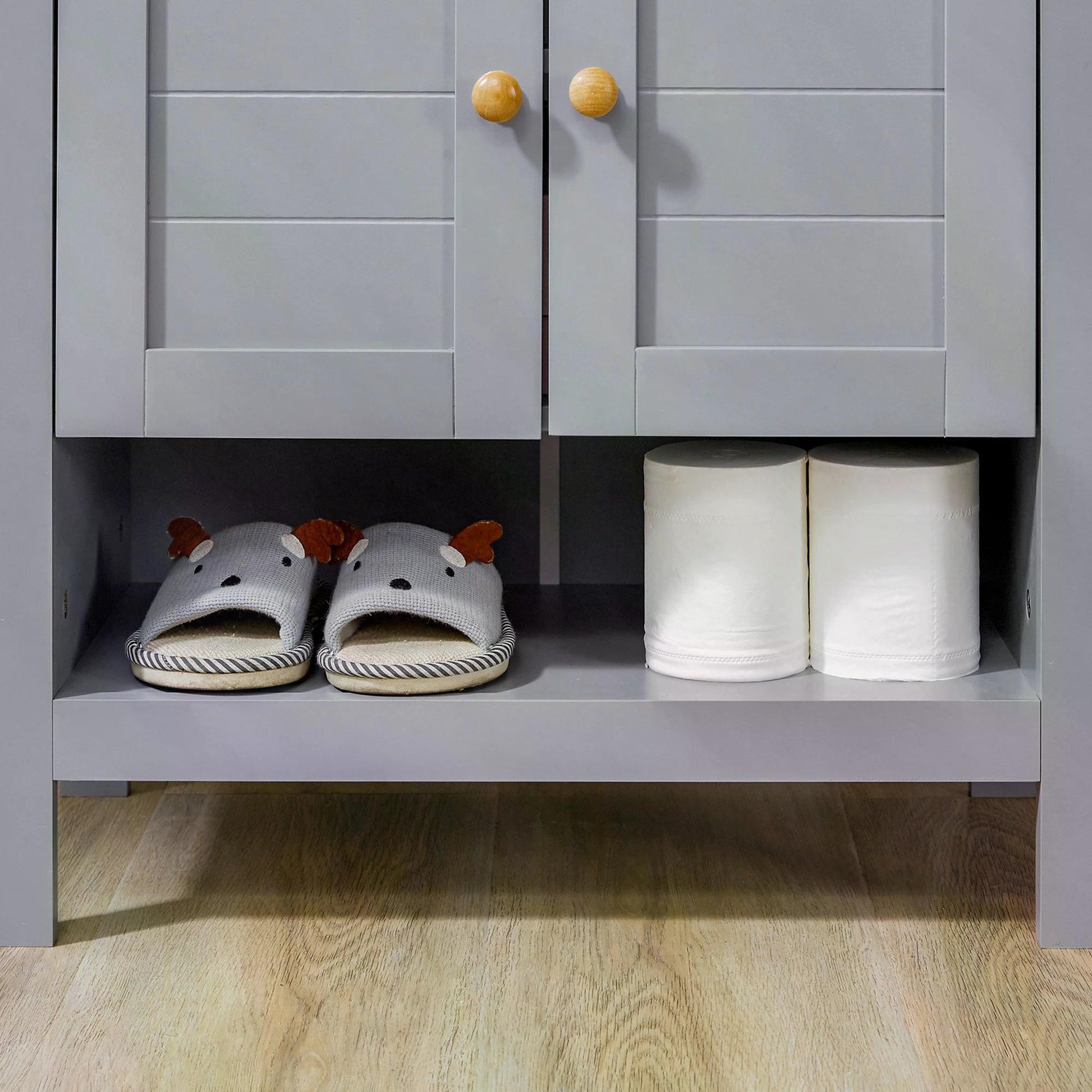 Kleankin Grey Pedestal Under Sink Cabinet for Bathroom Storage - ALL4U RETAILER LTD