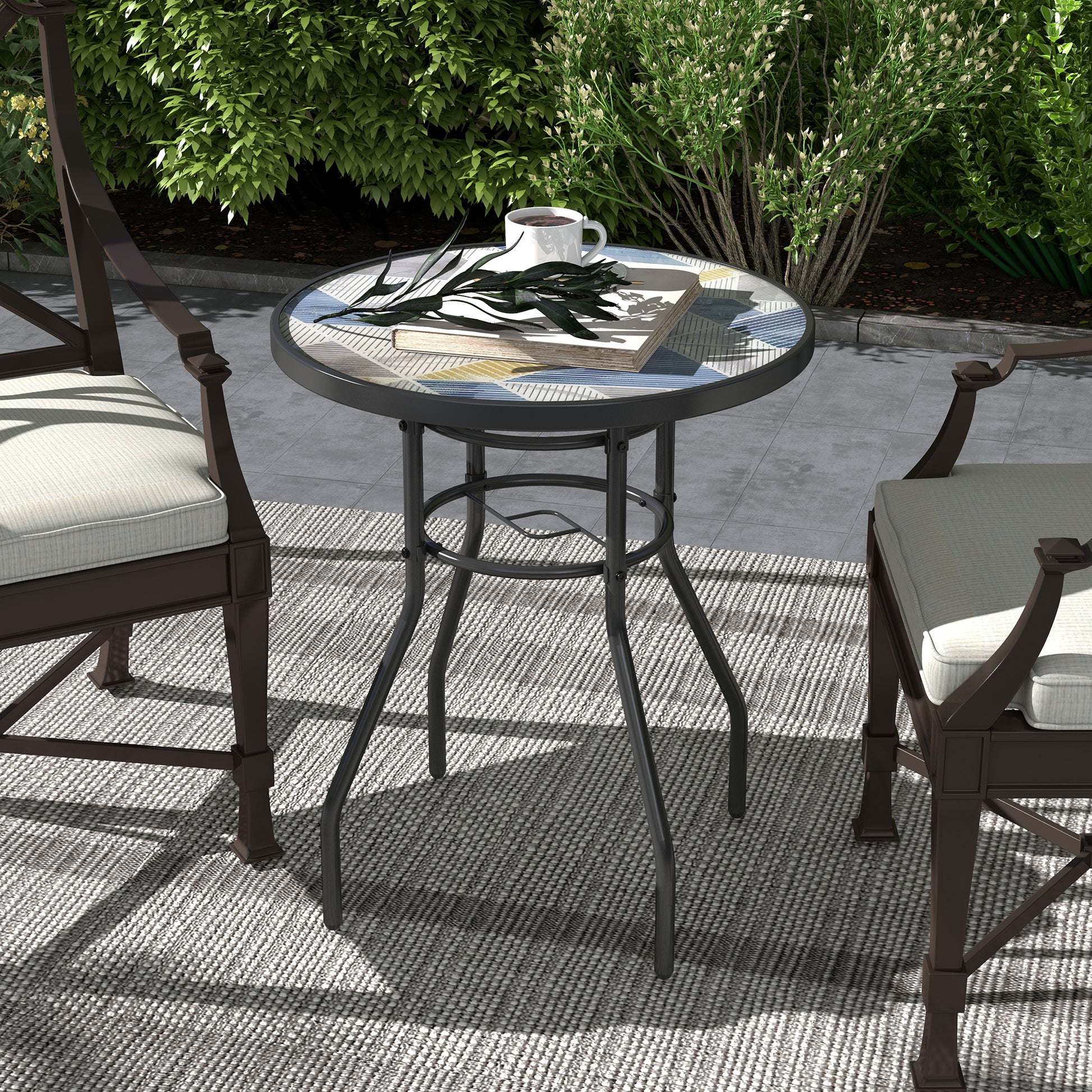 Outsunny Charming Multicolour Tempered Glass Garden Table with Steel Frame for Outdoor Spaces - ALL4U RETAILER LTD