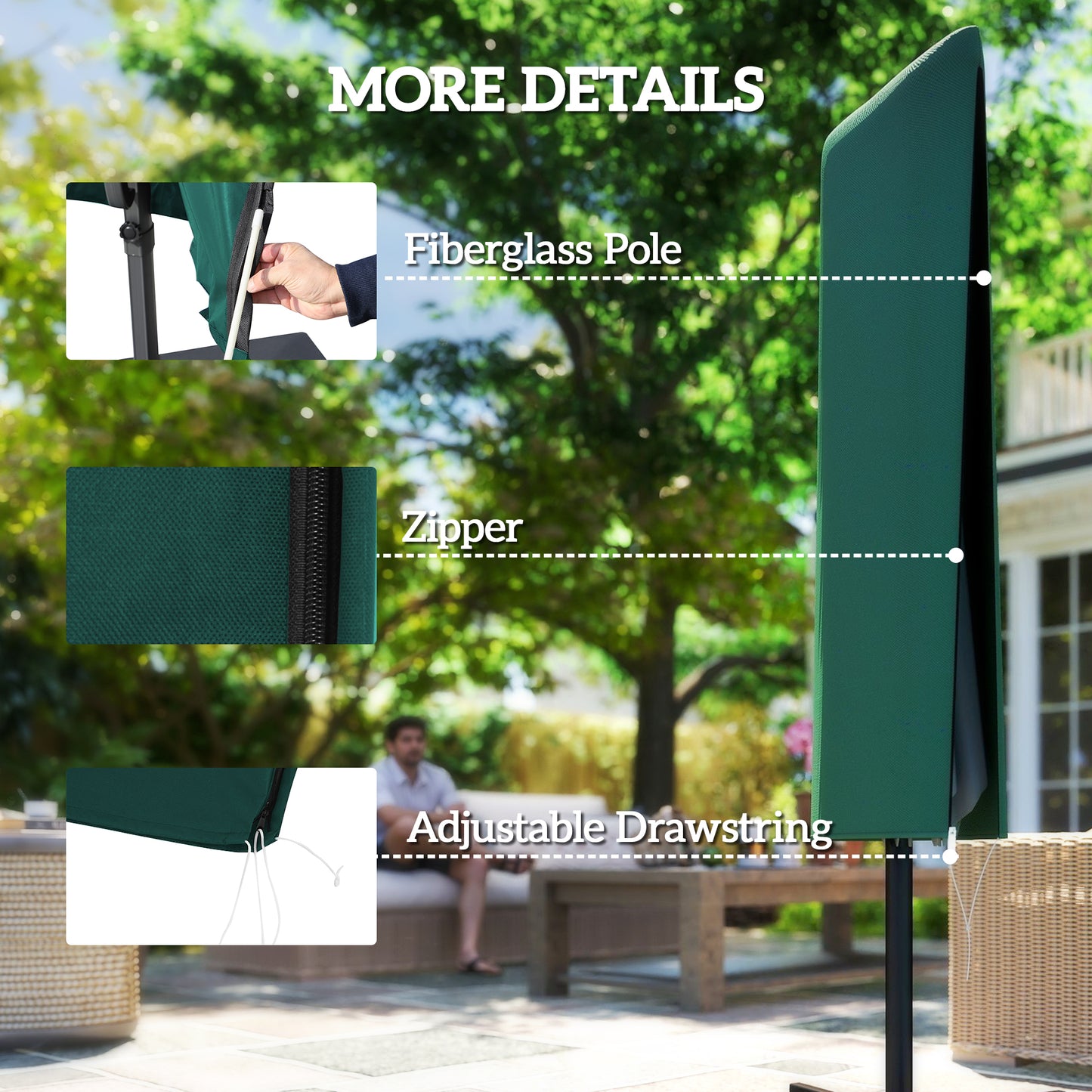 Outsunny Garden Parasol Cover For Two To Four Point Six Meter Outdoor Umbrella Weatherproof Dark Green