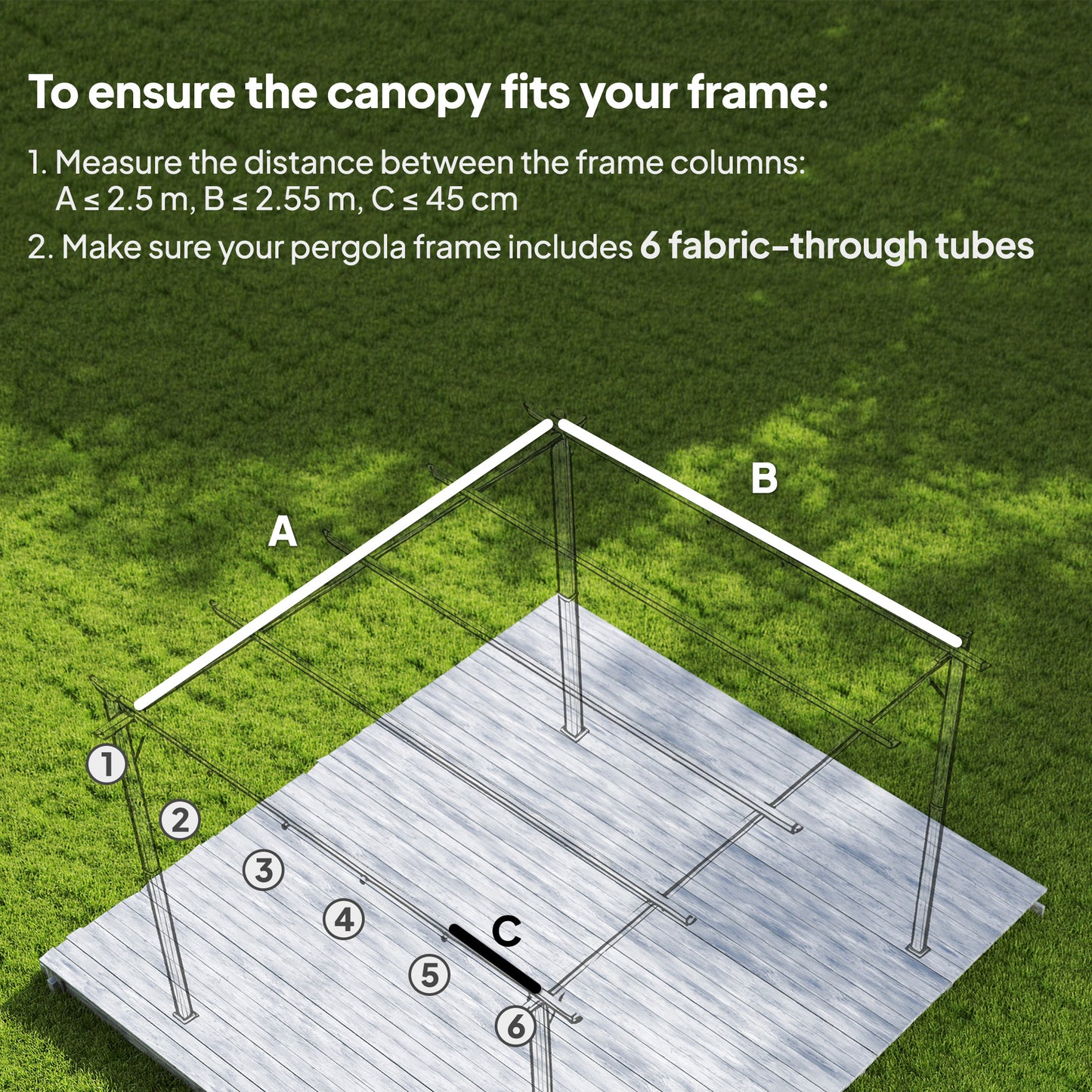 Outsunny Retractable Pergola Cover Replacement Canopy For 3x3m Frame 2.55x2.5m Roof Top Light Grey