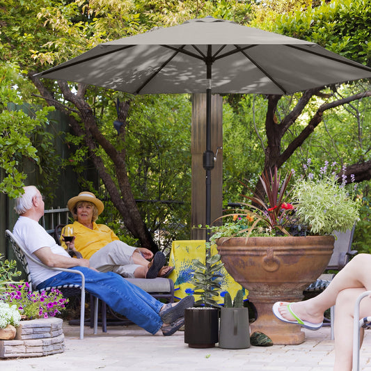 Outsunny 2.6 Meter Garden Parasol Umbrella With Aluminium Pole For Outdoor Patio Tilt And Crank Vent Light Grey