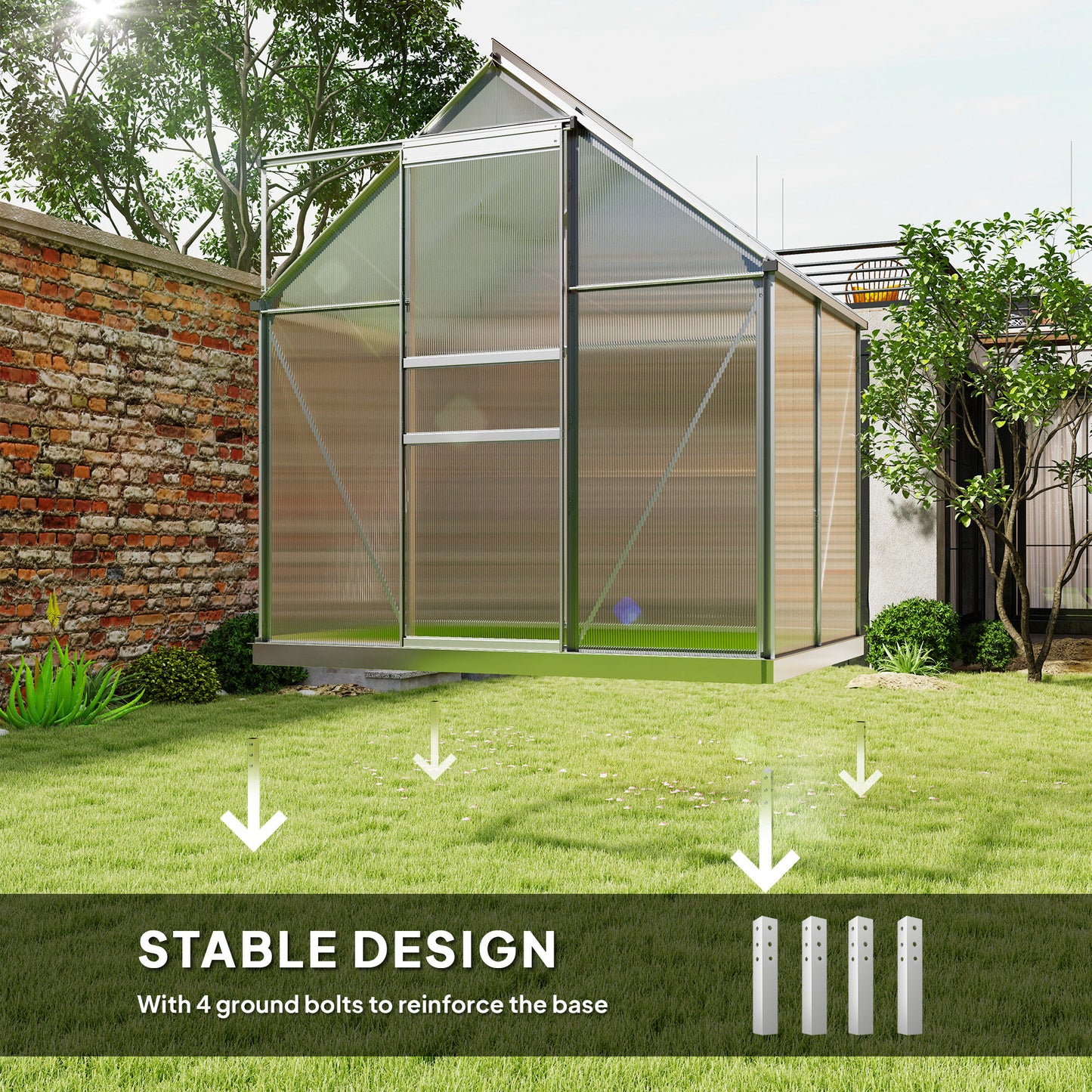 Outsunny 192.5 x 131 cm Walk In Polycarbonate Greenhouse Aluminum Frame Silver Tone For Garden