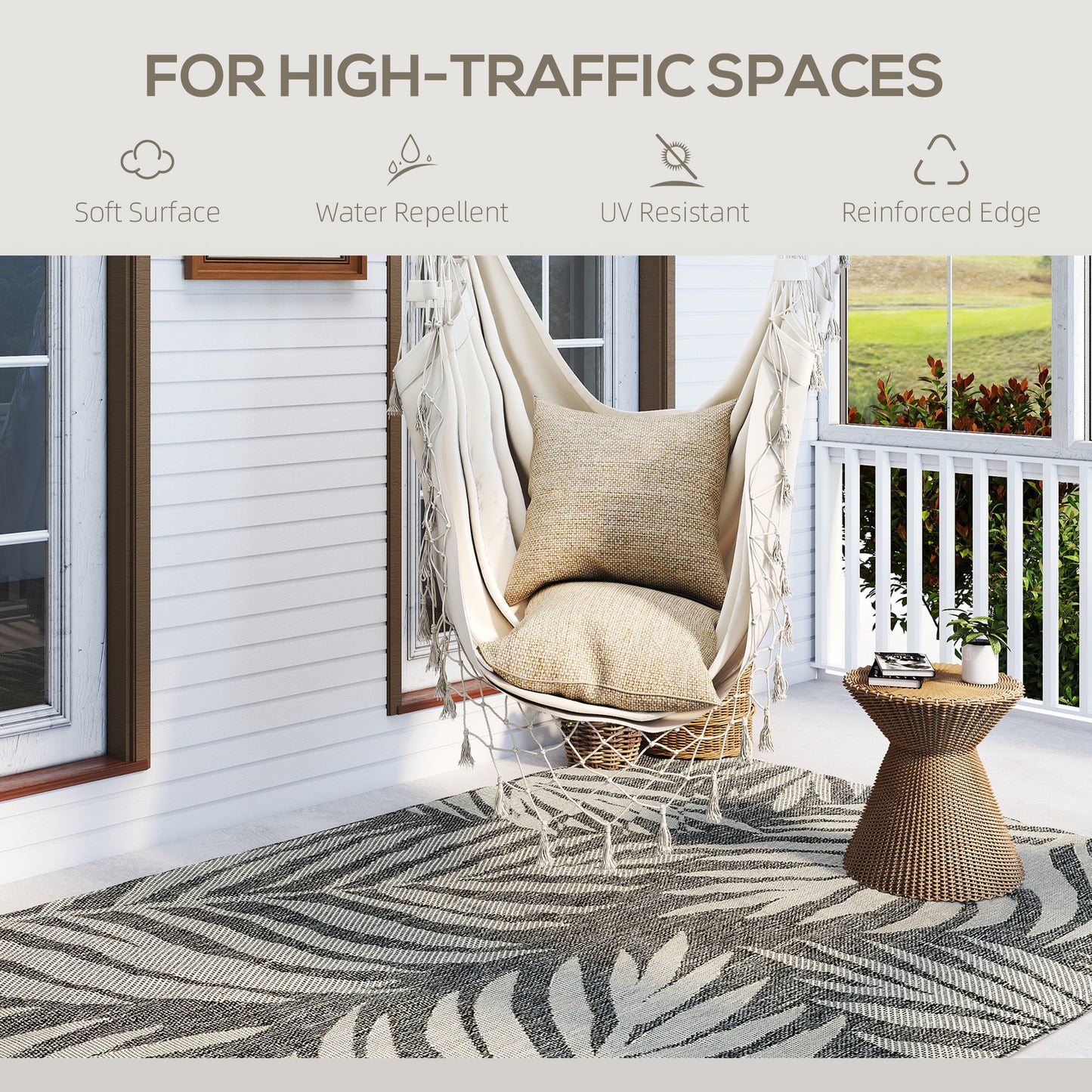 HOMCOM UV Resistant Indoor Outdoor Area Rug 230x160 cm Grey Easy Clean Machine Washable for Patio Garden