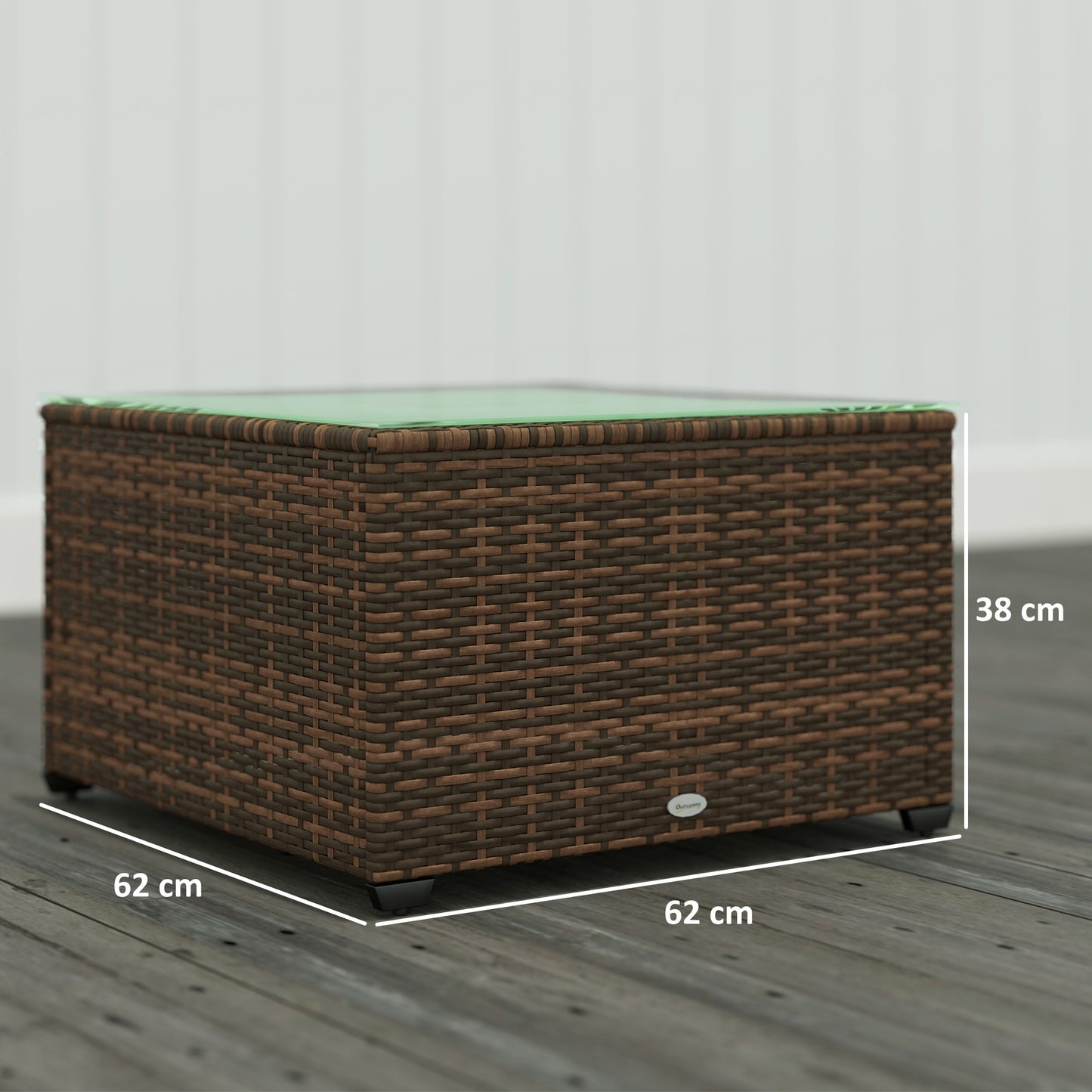 Outsunny 62 By 62 Cm Tempered Glass Top Rattan Side Table Brown Garden Outdoor Furniture