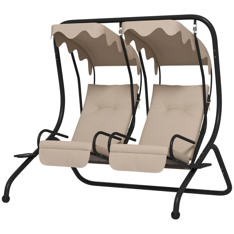 Outsunny 2-Seater Garden Swing Chair with Protective Canopy - Beige | Stylish Outdoor Furniture for Relaxation and Comfort - ALL4U RETAILER LTD