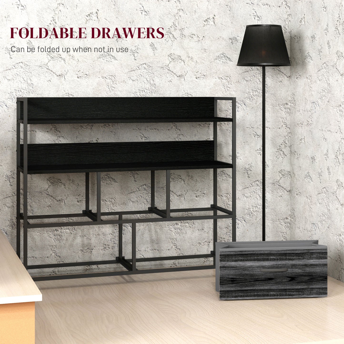HOMCOM Rustic Chest Of Five Fabric Drawers Black Industrial Storage Solution For Bedroom