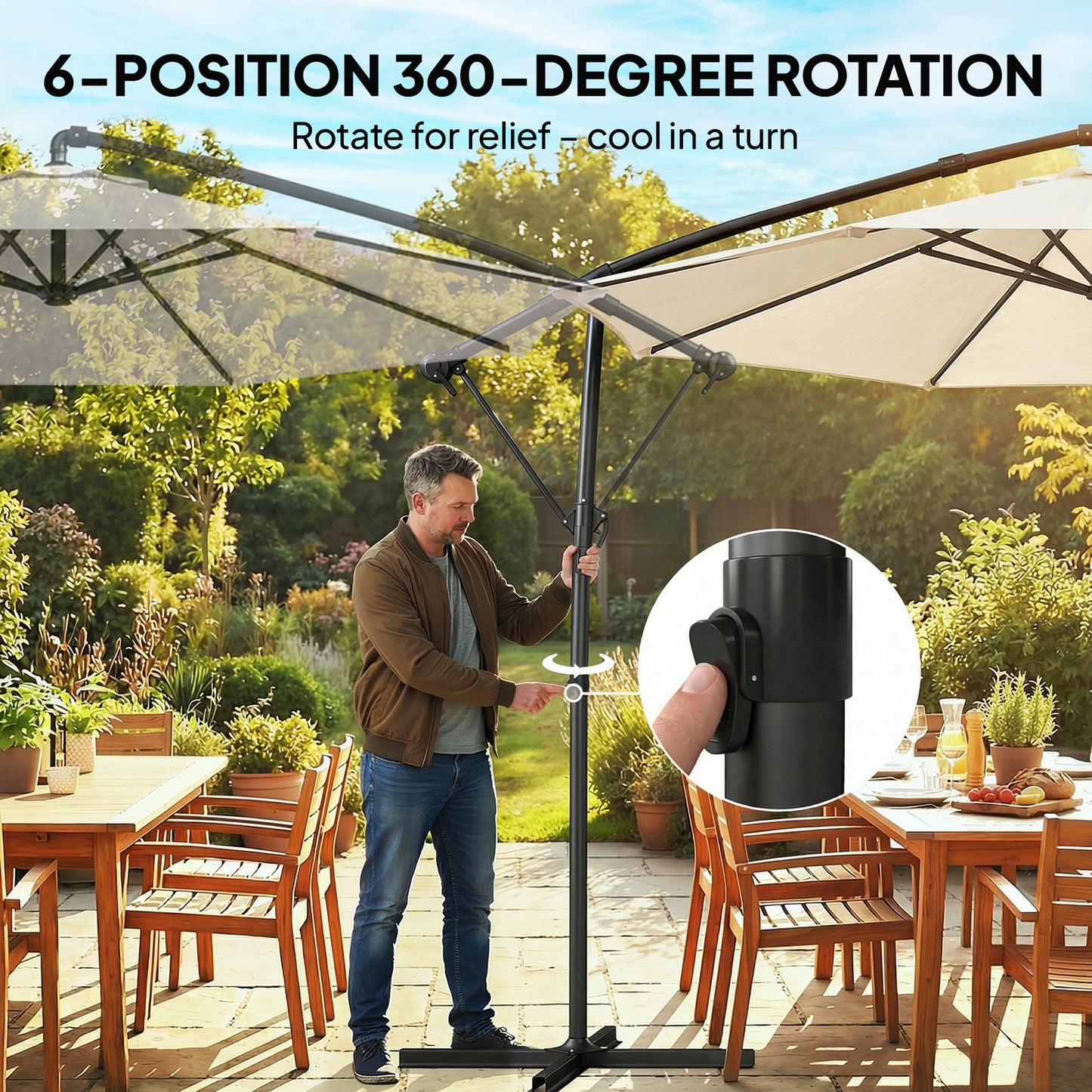 Outsunny 3 M Garden Cantilever Parasol With Cover Round Overhanging Umbrella 360 Degree Rotation Tilt Cream White