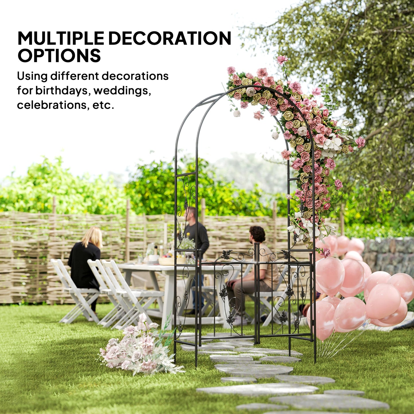 Outsunny 2.17m Steel Garden Arch With Gate Wedding Arch For Outdoor Garden 107W x 45D x 217H CM Black