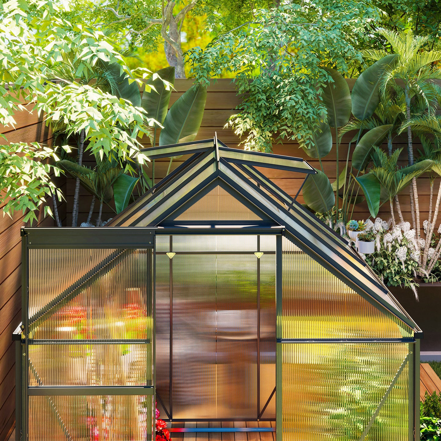Outsunny 190 X 190 Cm Walk In Polycarbonate Greenhouse With Aluminium Frame For Garden Use