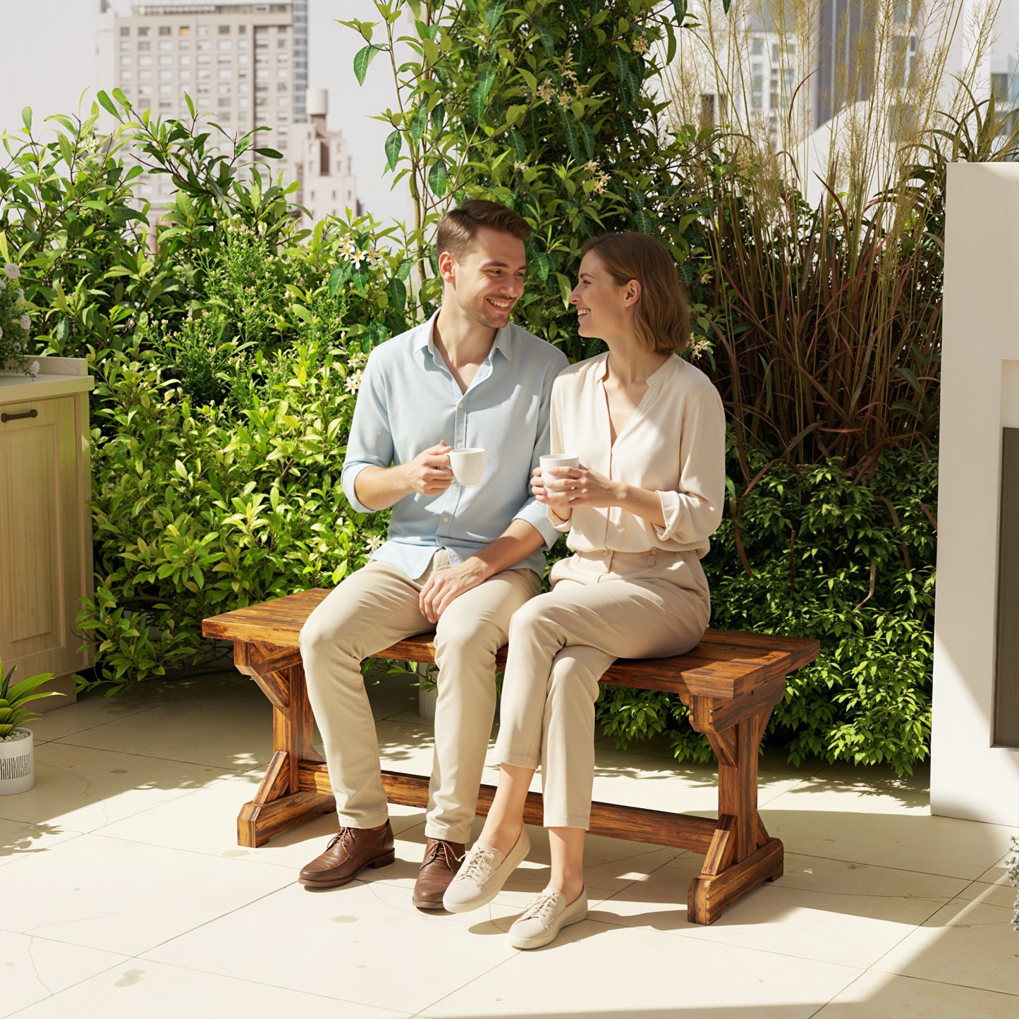 Outsunny Rustic Wooden Garden Bench Backless Outdoor Loveseat With X Shape Base For Porch Park Carbonized Finish