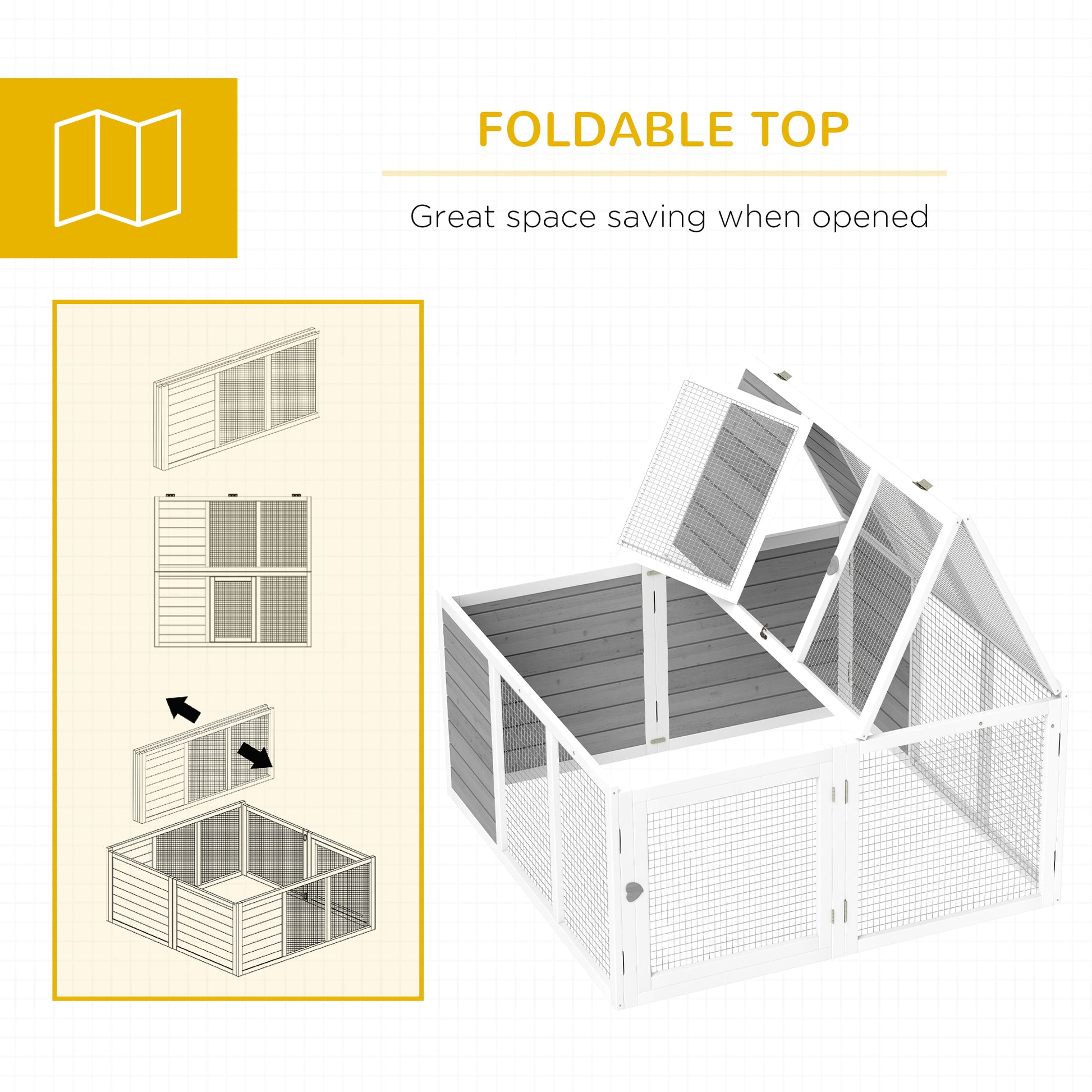 Light Grey PawHut Rabbit Hutch with Convenient Openable Roof - ALL4U RETAILER LTD