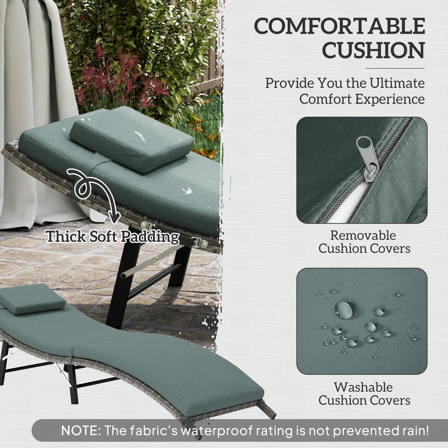 Outsunny Rattan Folding Sun Lounger Outdoor Chair With Cushion And Pillow Mixed Grey Weather Resistant