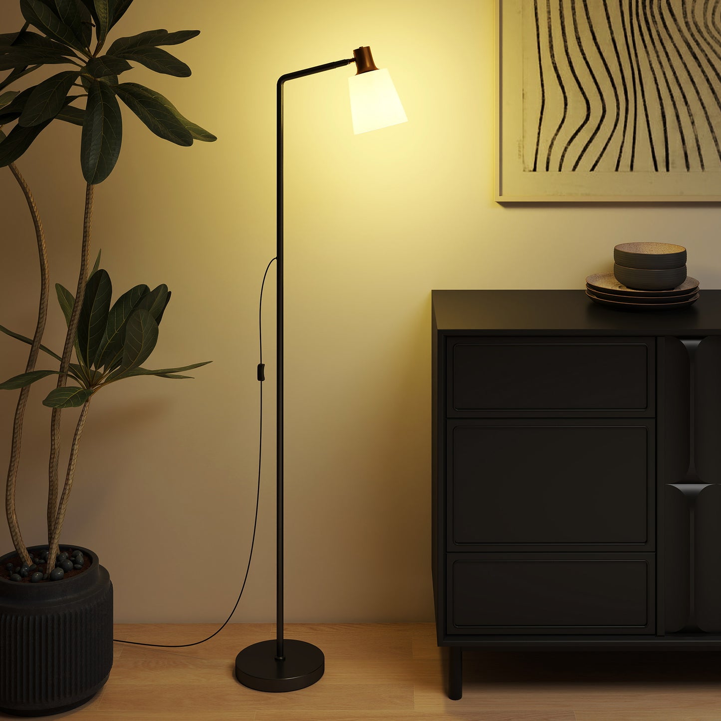 HOMCOM Floor Lamp With 350 Degree Rotatable Head And 3 Color Temperatures 3000K 4000K 6500K Living Room Black