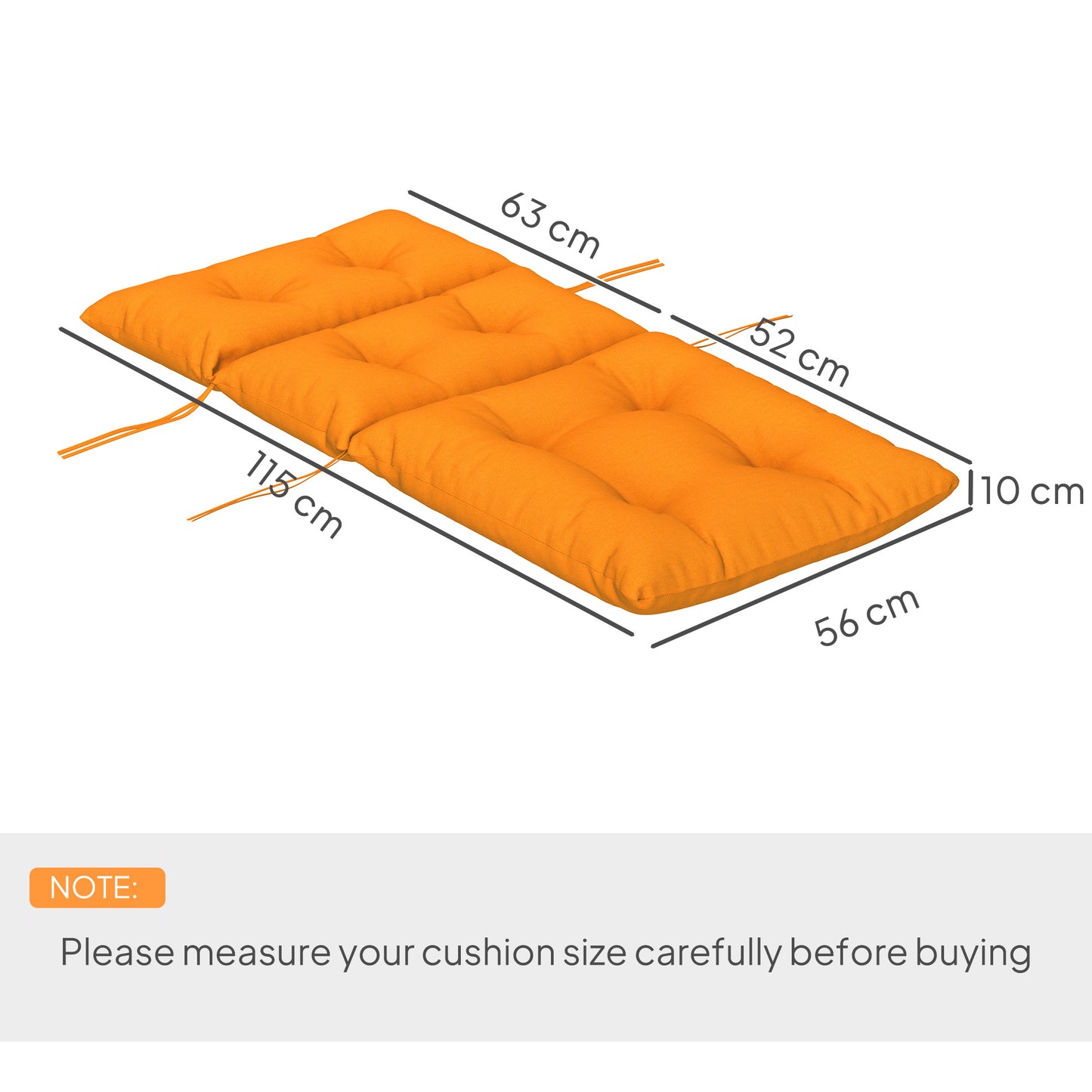 Outsunny Set Of 2 Rocking Chair Cushions Padded Seat Cushions With Tie Fastenings Orange For Garden Patio