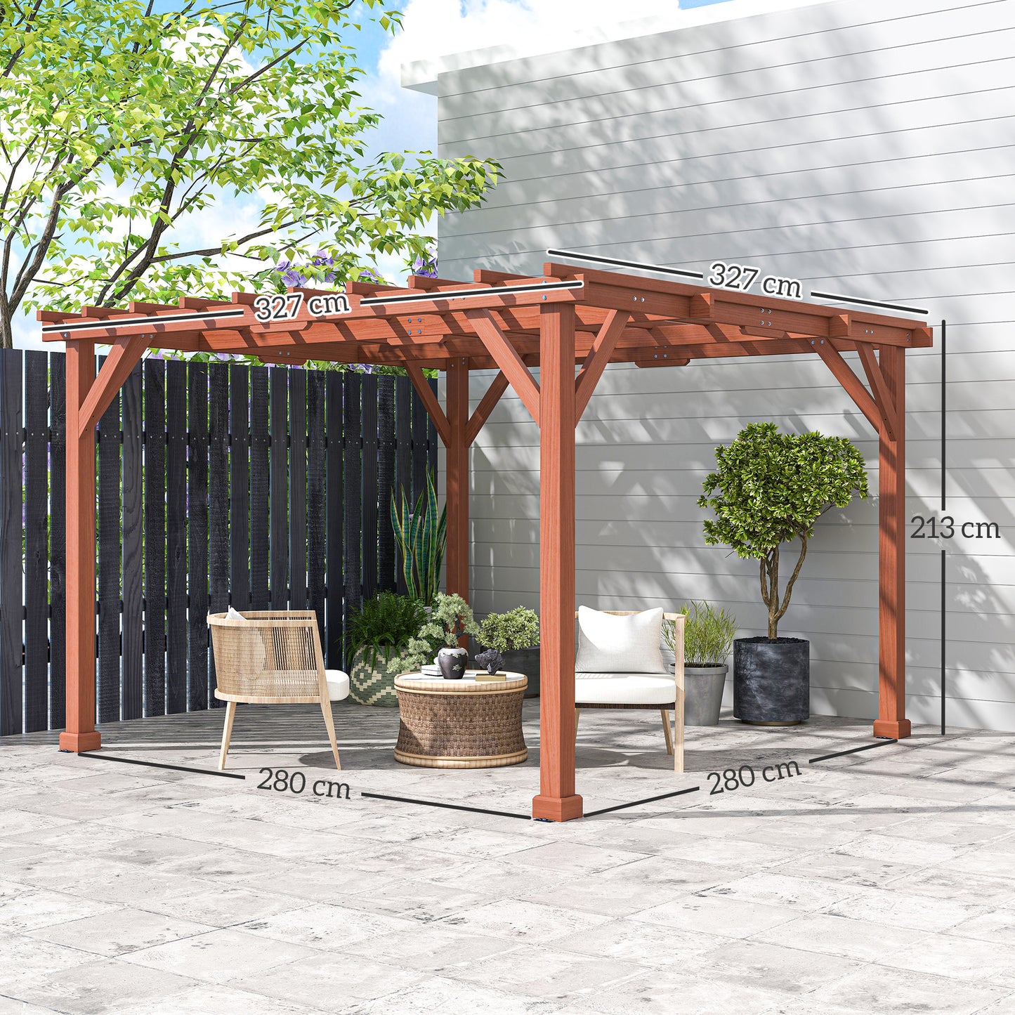 Outsunny 3.3 x 3.3 m Wooden Pergola Kit Garden Gazebo Grape Trellis For Climbing Vines Flowers