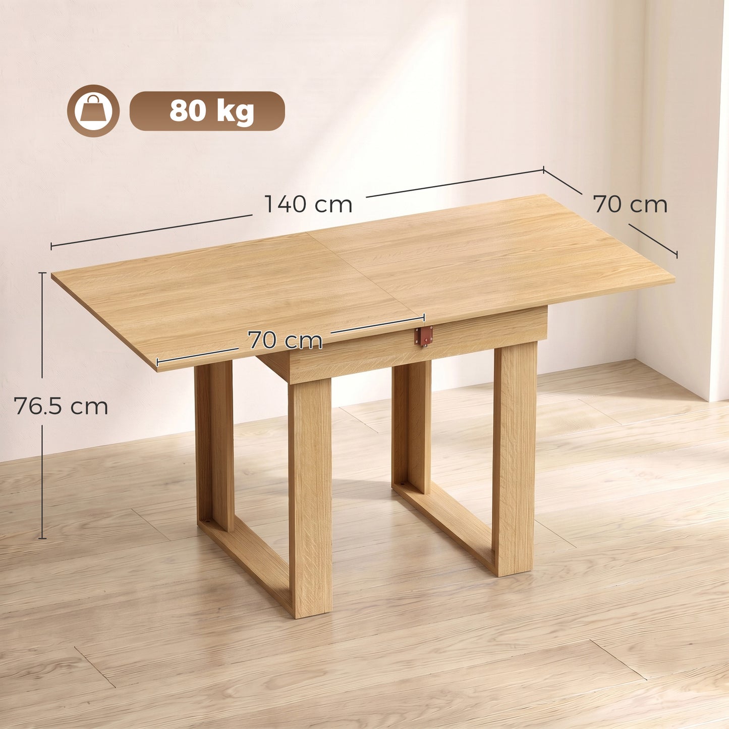 Homcom Folding Dining Table With Under Storage And Oak Effect Extension