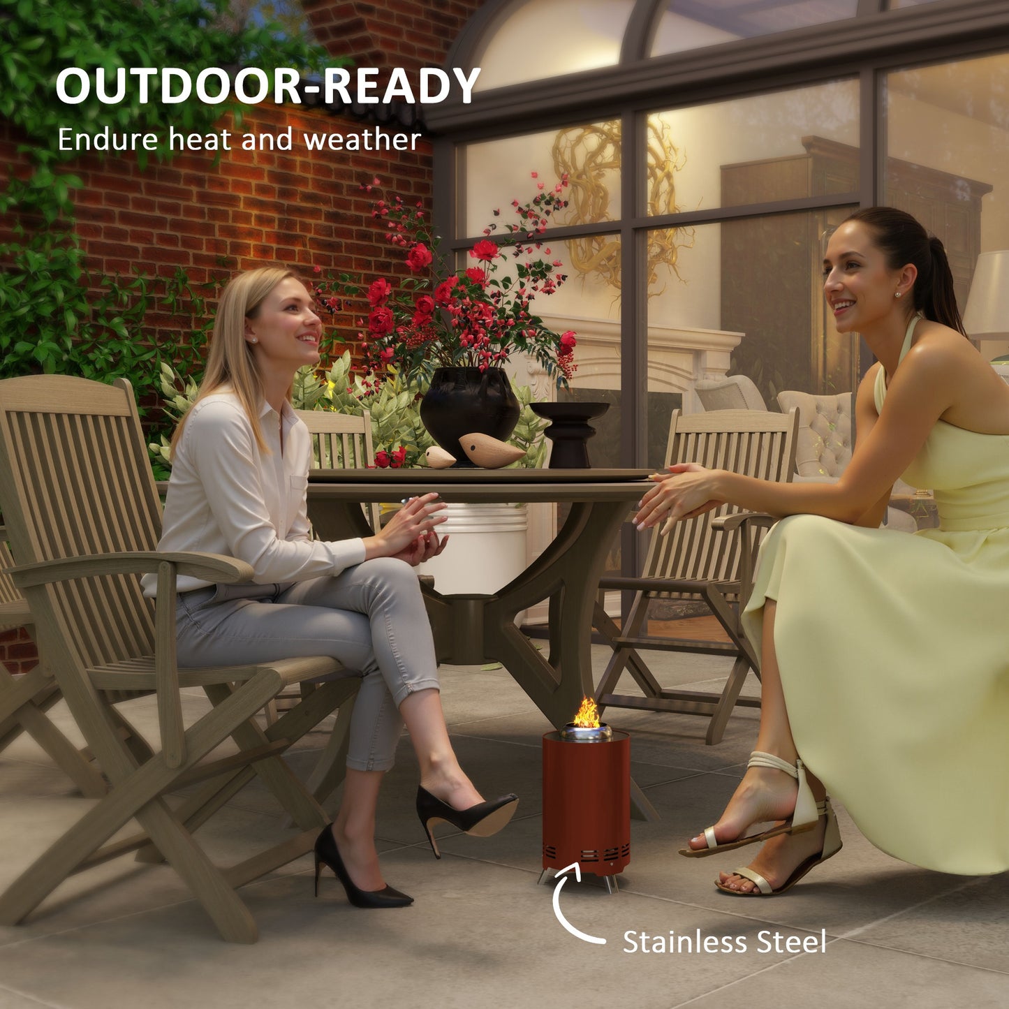 Outsunny Smokeless Fire Pit 16 x 16 cm Stainless Steel Portable Tabletop Wood or Pellet Fueled for Garden Red