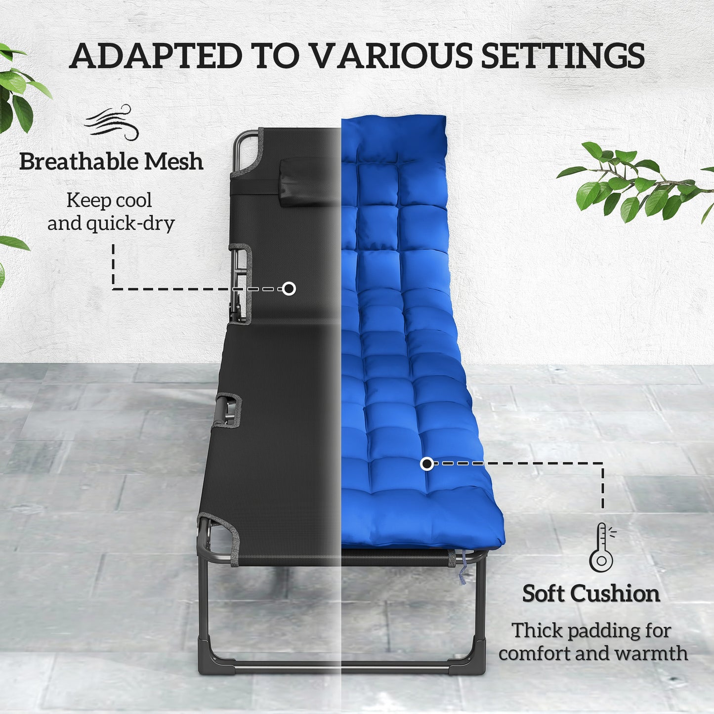 Outsunny Folding Sun Lounger For Garden With Cushions Five Position Recliner Blue