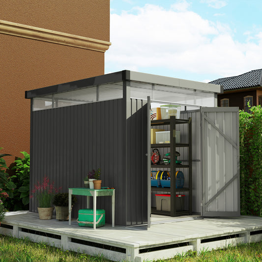 Outsunny 5.3 by 8.5 ft Galvanised Steel Garden Shed With Roof Windows Lockable Wide Door For Outdoor Tool Storage