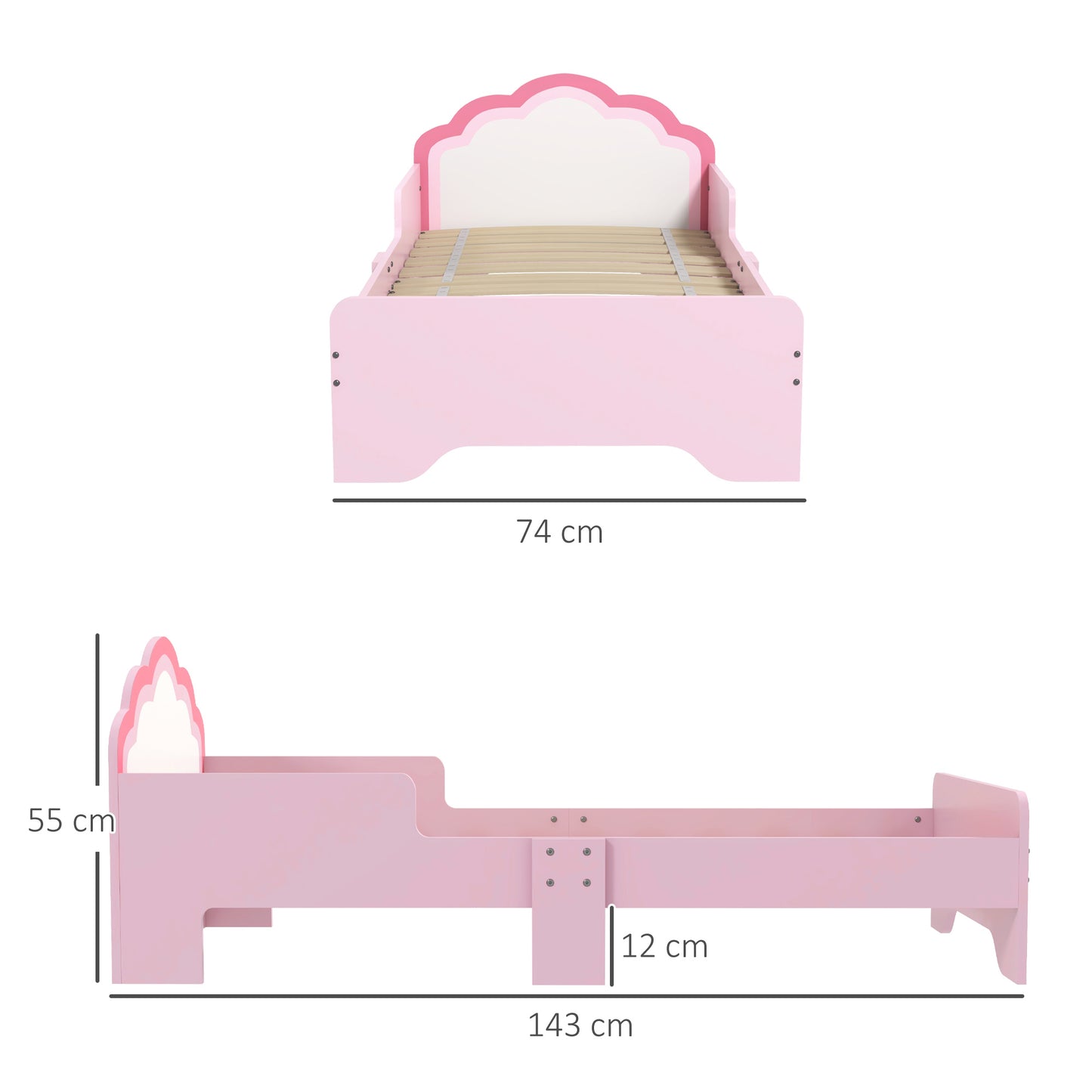 ZONEKIZ Pink Cloud Toddler Bed Frame, Princess-Themed Kids Bed, Compact Design for Small Spaces, 143 x 74 x 55 cm - ALL4U RETAILER LTD