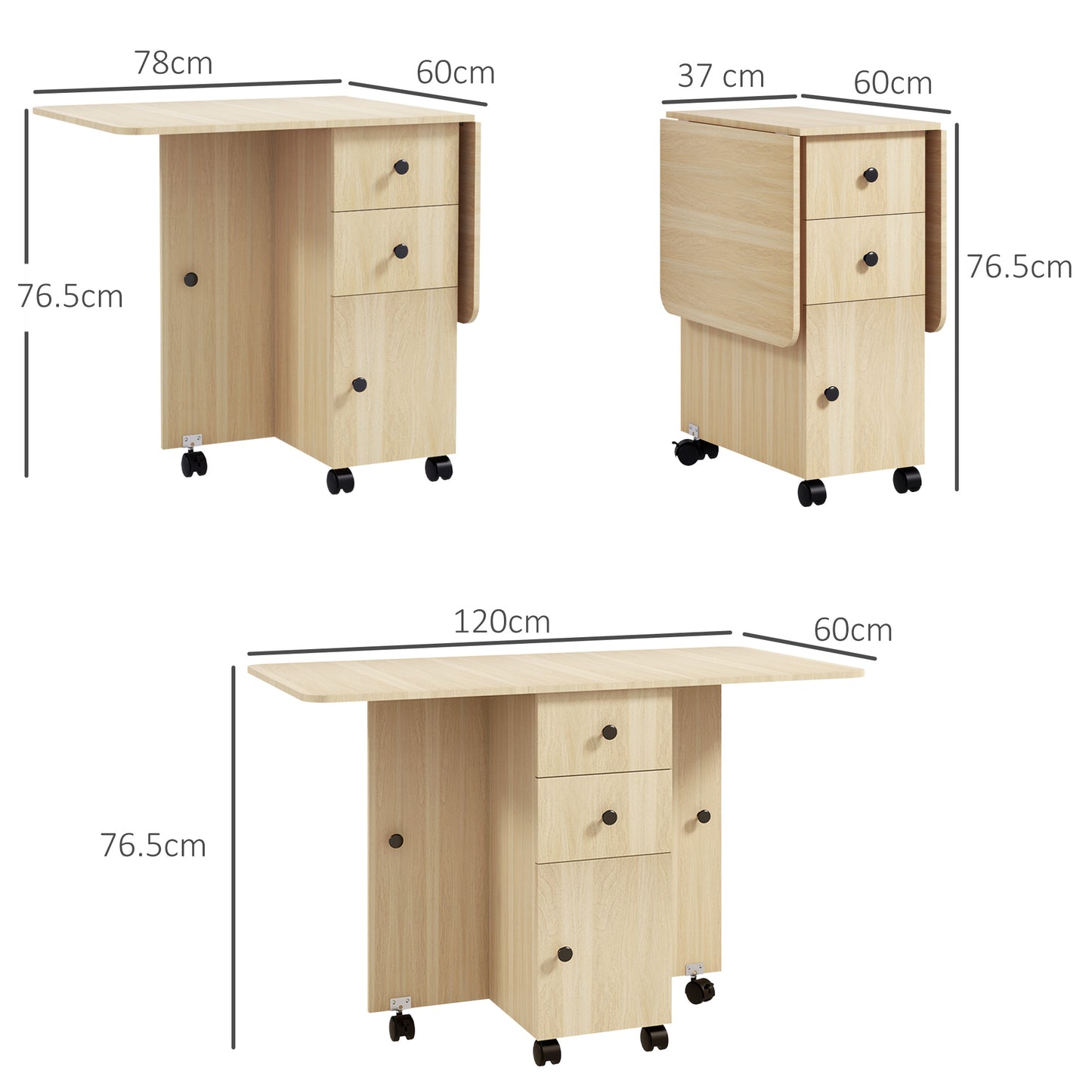HOMCOM Six Person Drop Leaf Dining Table With Storage Wood Effect Expandable Seating For Six