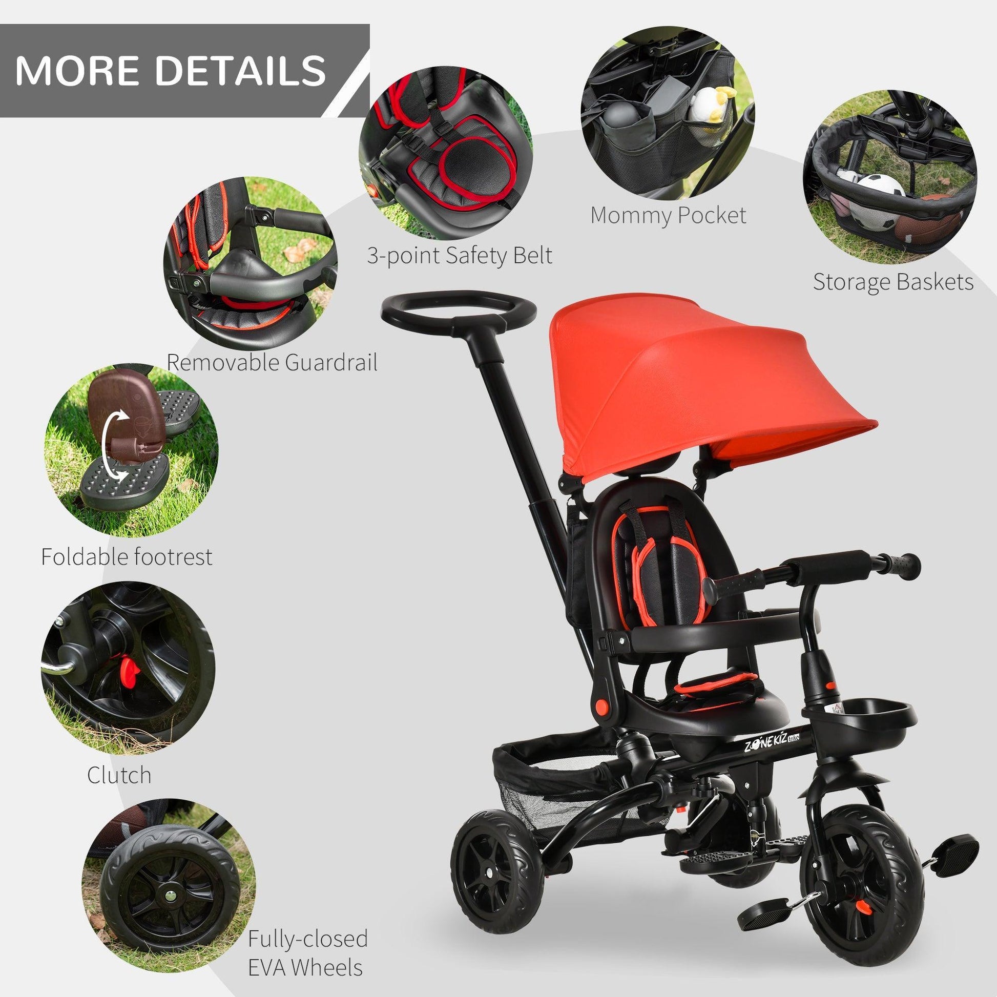 HOMCOM Toddler Tricycle - Foldable 3 Wheels Stroller, Red - ALL4U RETAILER LTD