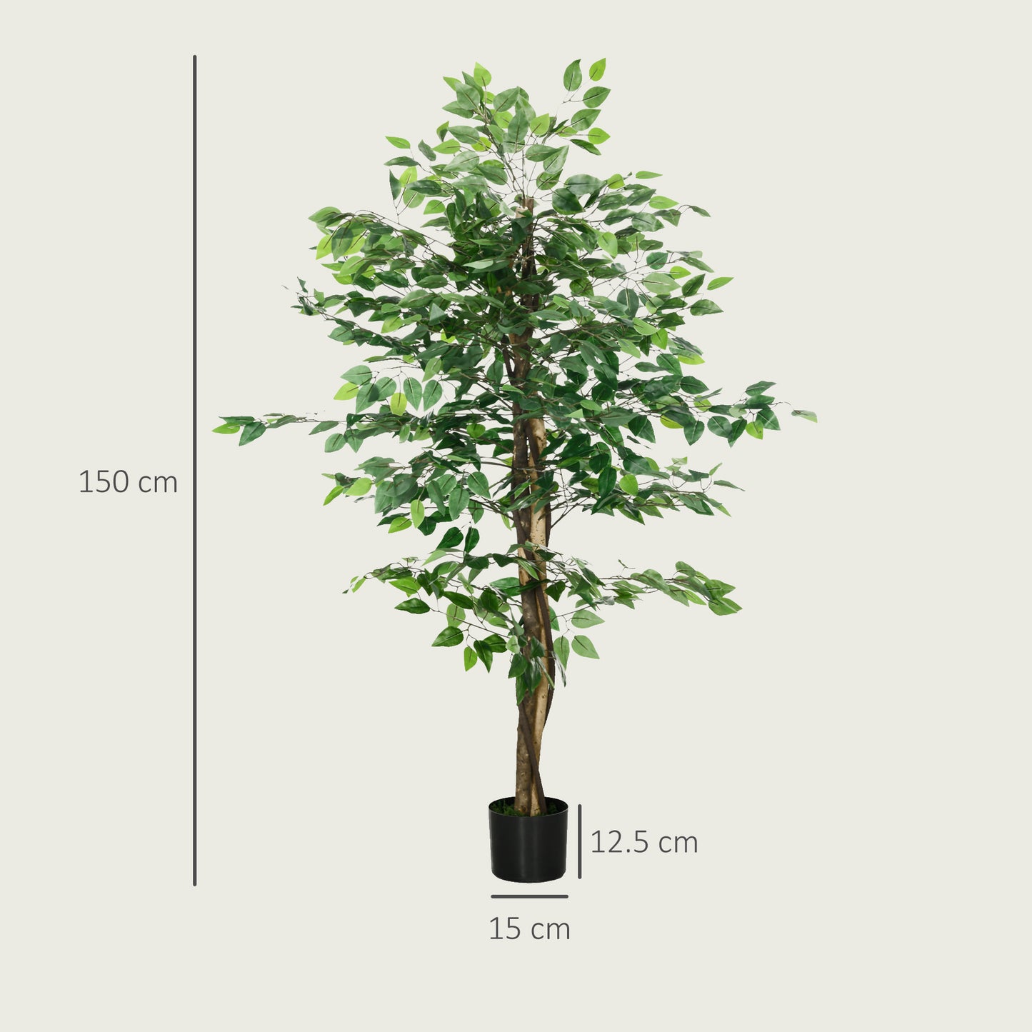 HOMCOM Artificial Ficus Tree in Weighted Pot, Low Maintenance Faux Plant for Home Decor, Ready to Use