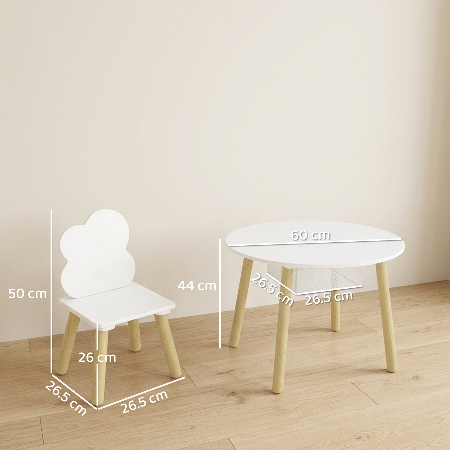 AIYAPLAY Kids Toddler Table and Chairs Set With Storage Bag 3 Piece for Playroom White Durable
