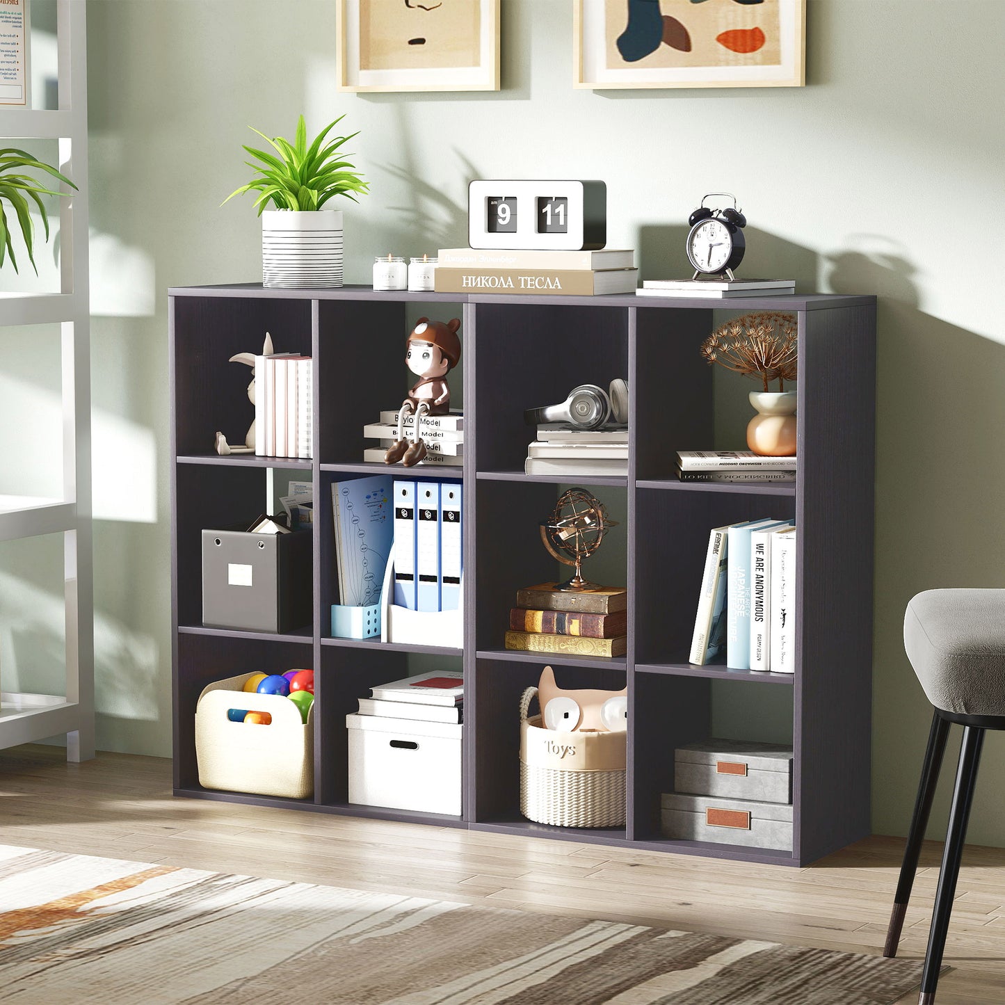 HOMCOM 6 Cube Bookshelf Grey Modern Storage Shelf For Home Office Organization Lightweight Particle Board