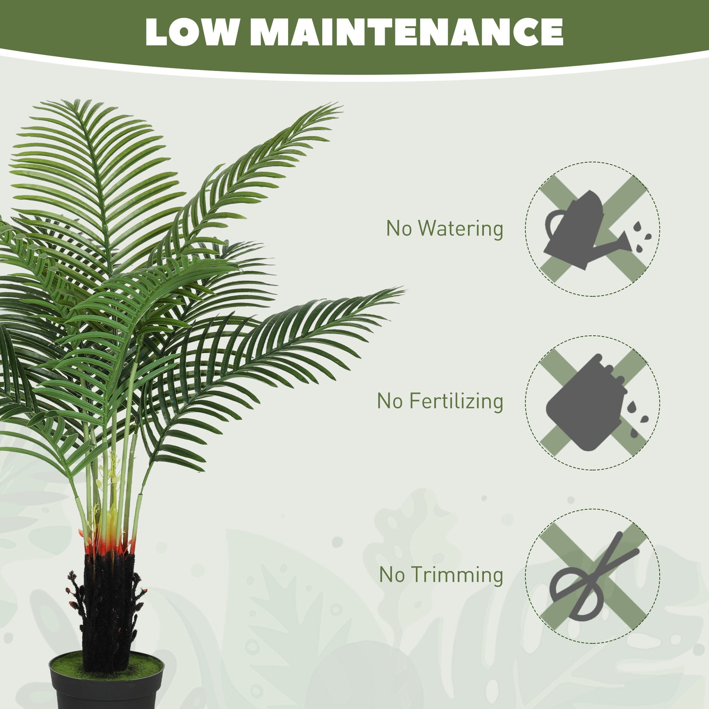 HOMCOM 120cm Artificial Areca Palm Tree With 9 PE Leaves Plastic Pot Flocked Soil Decorative Plant Home Office Green