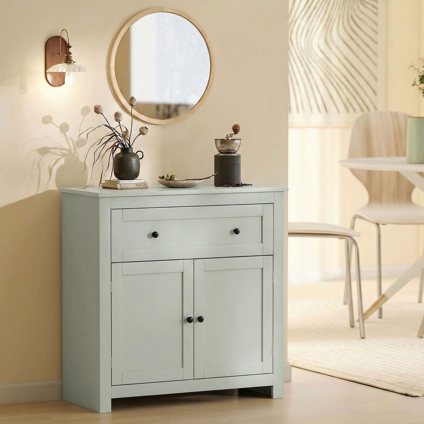 HOMCOM Sideboard Storage Cabinet Modern Kitchen Cupboard With Adjustable Shelf Drawer And Double Doors Green