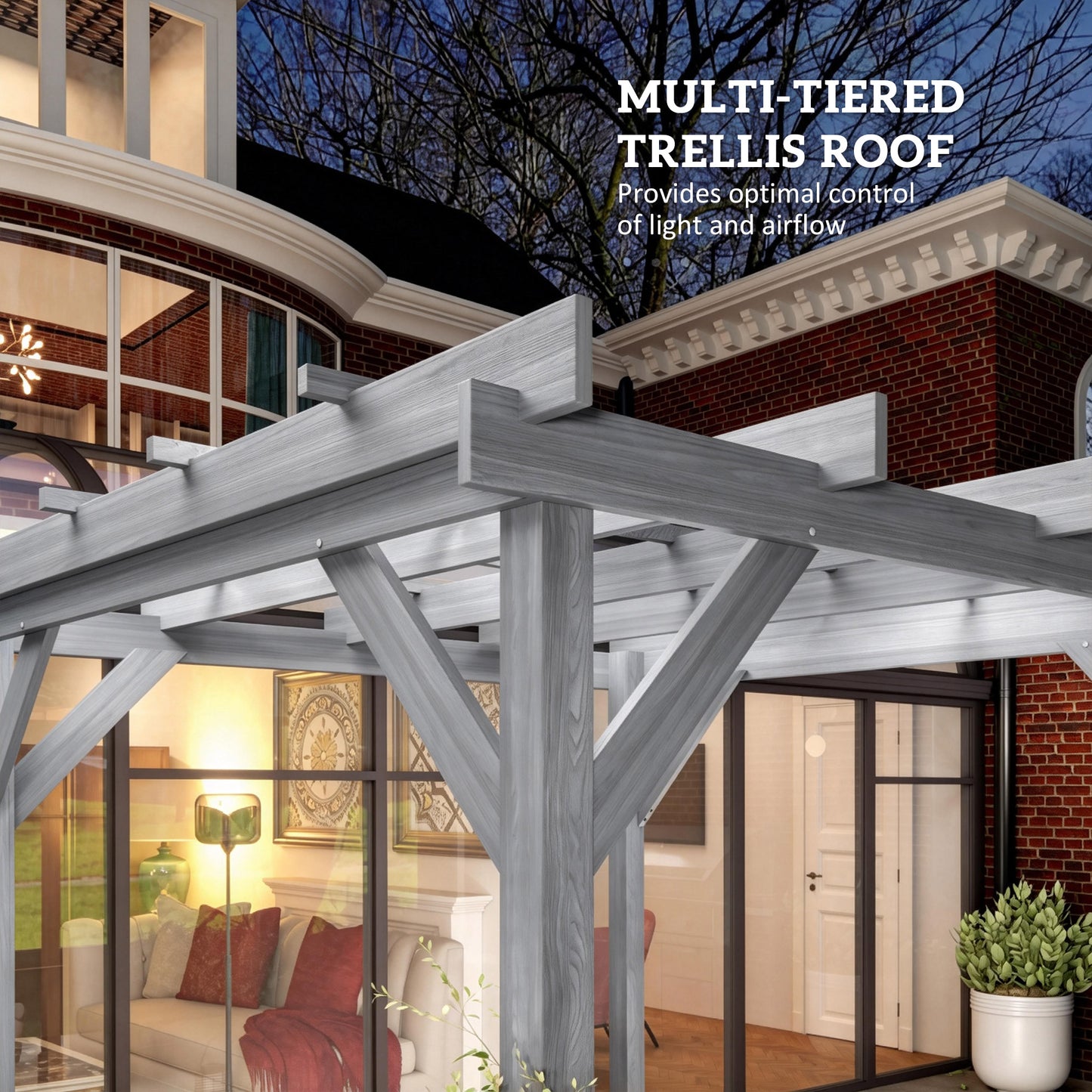 Outsunny 3 x 3 m Wooden Pergola Kit For Garden Gazebo Shelter Ideal For Climbing Vines Grey