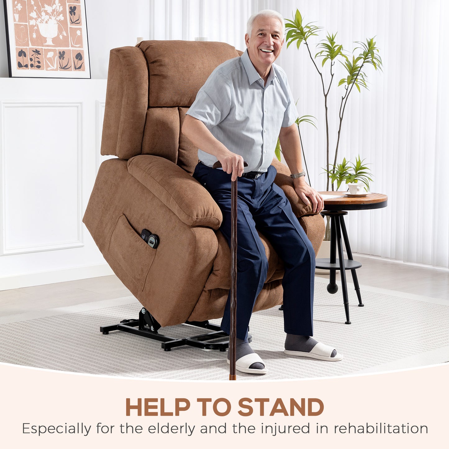 HOMCOM Power Lift Recliner Chair With Massage And Side Pocket For Elderly With Footrest Remote Brown