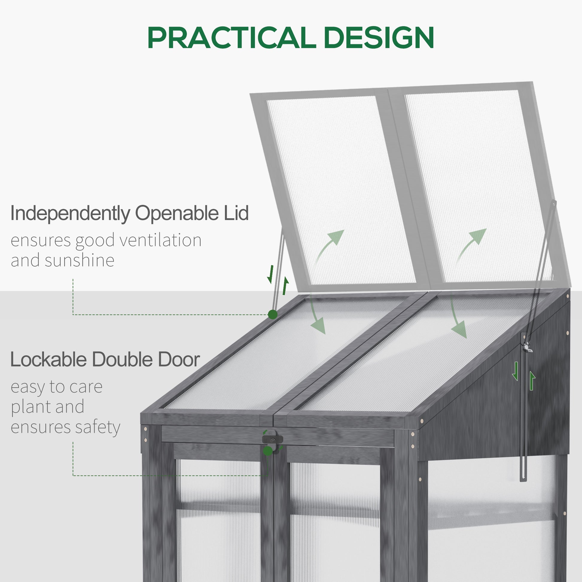 Outsunny 3-Tier Wooden Greenhouse with Openable Lid and Polycarbonate Glazing, 70 x 50 x 120 cm, Grey - ALL4U RETAILER LTD