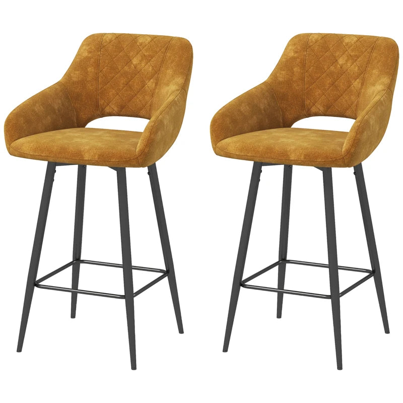 HOMCOM Set of 2 Brown Velvet-Feel Bar Stools - Modern Counter Height Chairs - ALL4U RETAILER LTD