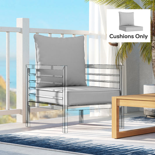 Outsunny Outdoor Seat And Back Replacement Cushion Set 63L X 55W X 15D Cm Patio Deep Seating Chair Fade Resistant Light Grey