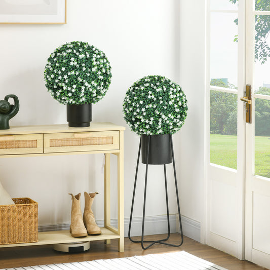 HOMCOM Set of Two Artificial Boxwood Balls White for Indoor or Outdoor Decor Realistic Thick Plastic