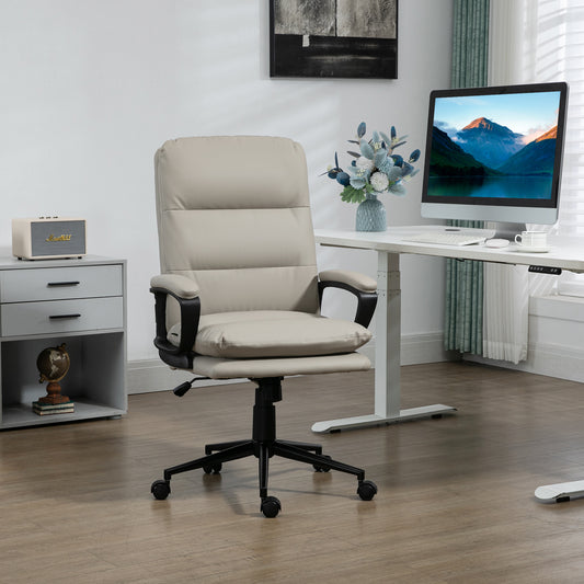 Vinsetto Ergonomic High Back Desk Chair with Faux Leather Upholstery, Adjustable Height and Armrests, Light Grey - ALL4U RETAILER LTD