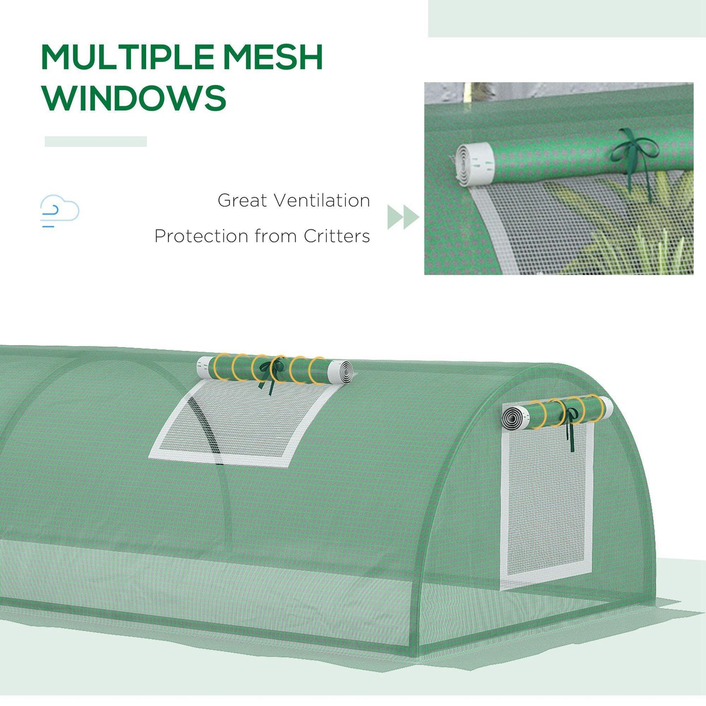 Outsunny PE Mini Greenhouse, 3 M Portable Tunnel Green House w/ 5 Mesh Windows - ALL4U RETAILER LTD