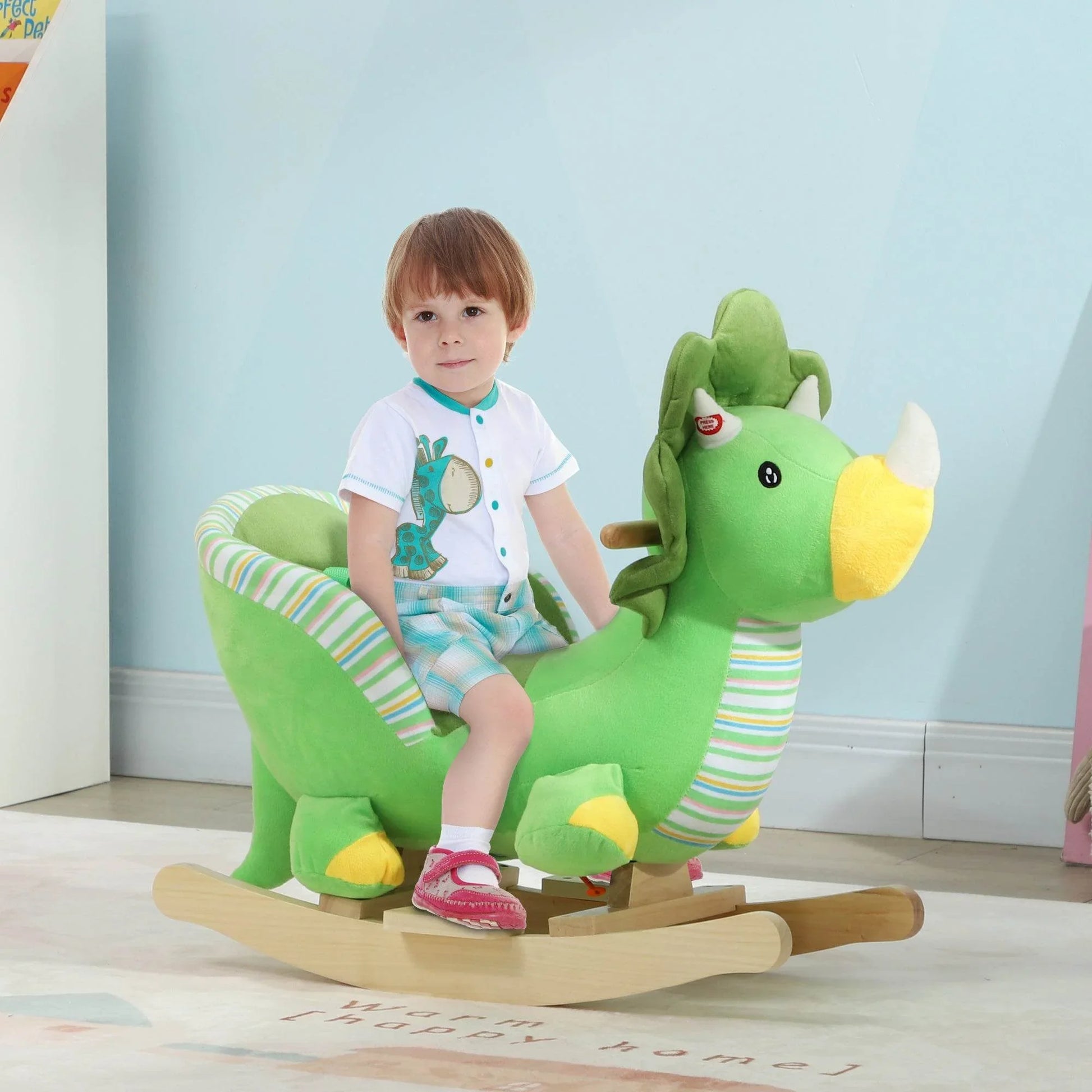 Green Plush Baby Rocking Dinosaur with Sounds and Safety Features for Toddlers 18-36 Months - ALL4U RETAILER LTD