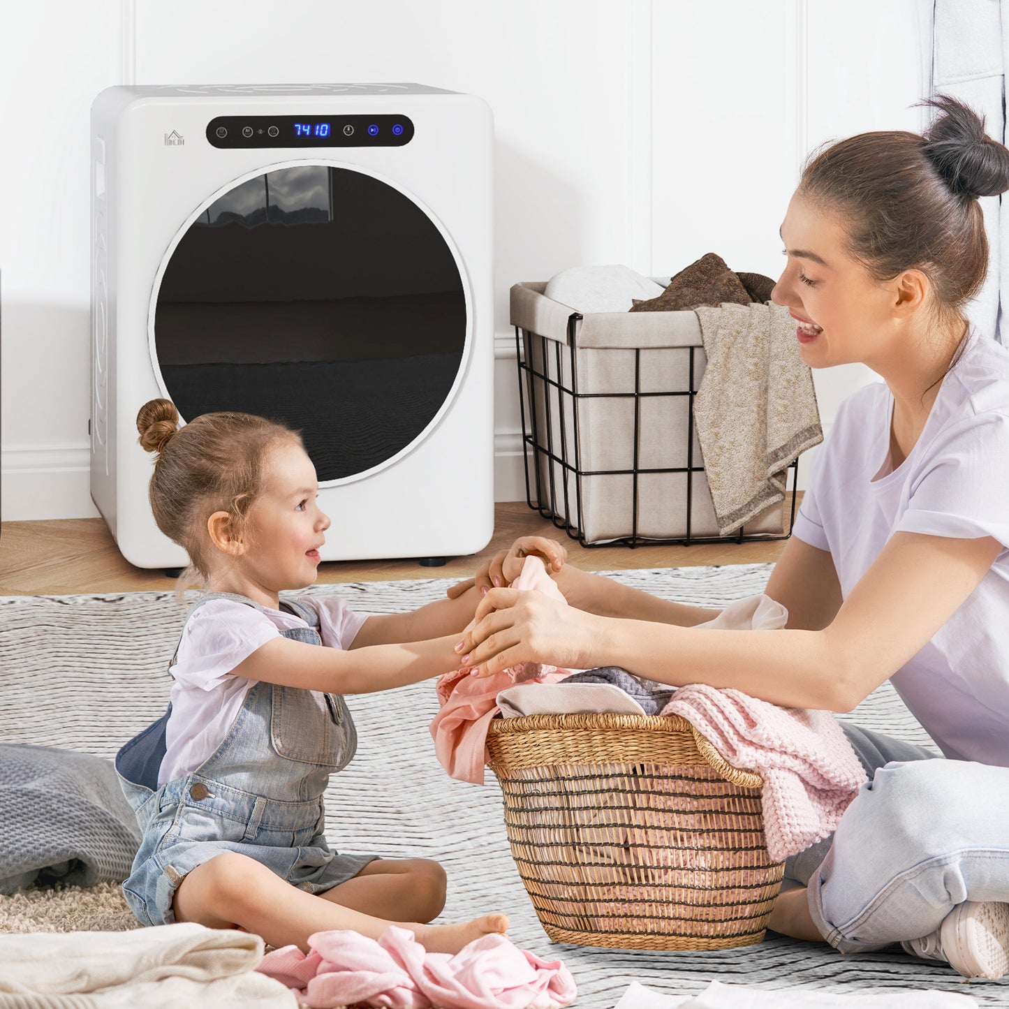 HOMCOM 4kg Compact Tumble Dryer 1000W With Adjustable 40 to 60 Celsius Drying Temperature White