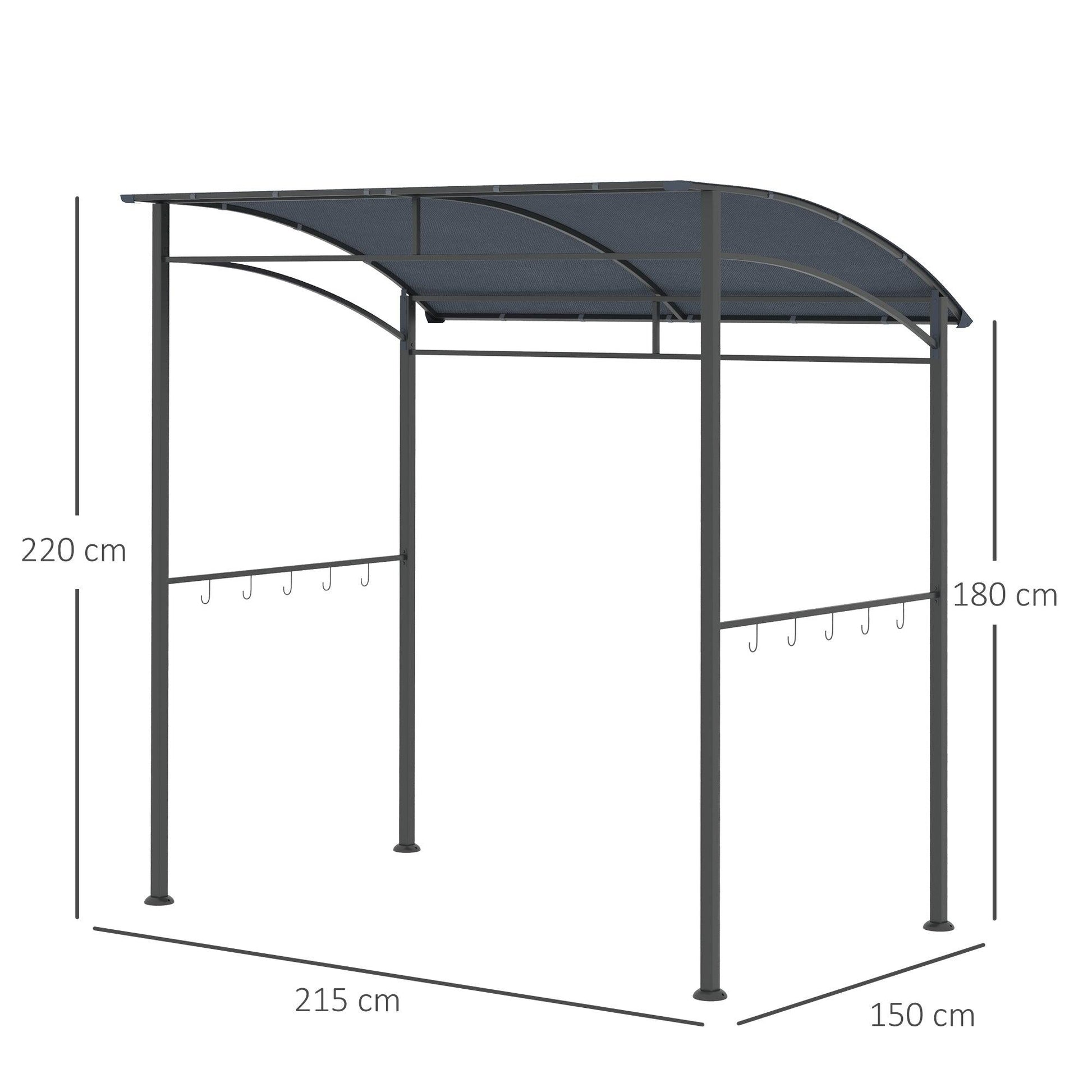 Outsunny 2M BBQ Gazebo Tent Sun Shade with Hooks Outdoor Patio Metal, Grey - ALL4U RETAILER LTD