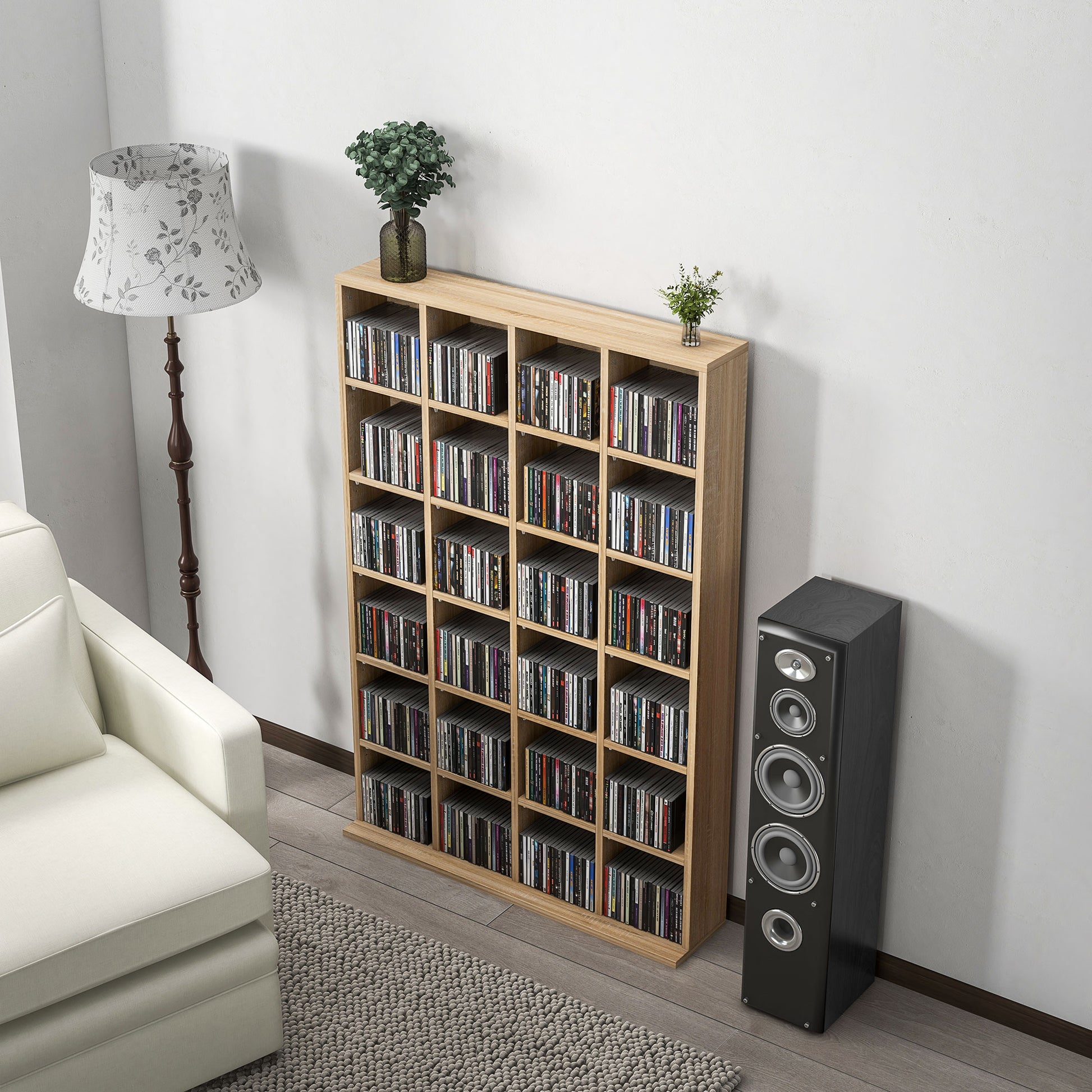 HOMCOM Modern Adjustable CD and DVD Storage Unit in Natural Wood Finish - 89 x 130.5 cm - ALL4U RETAILER LTD