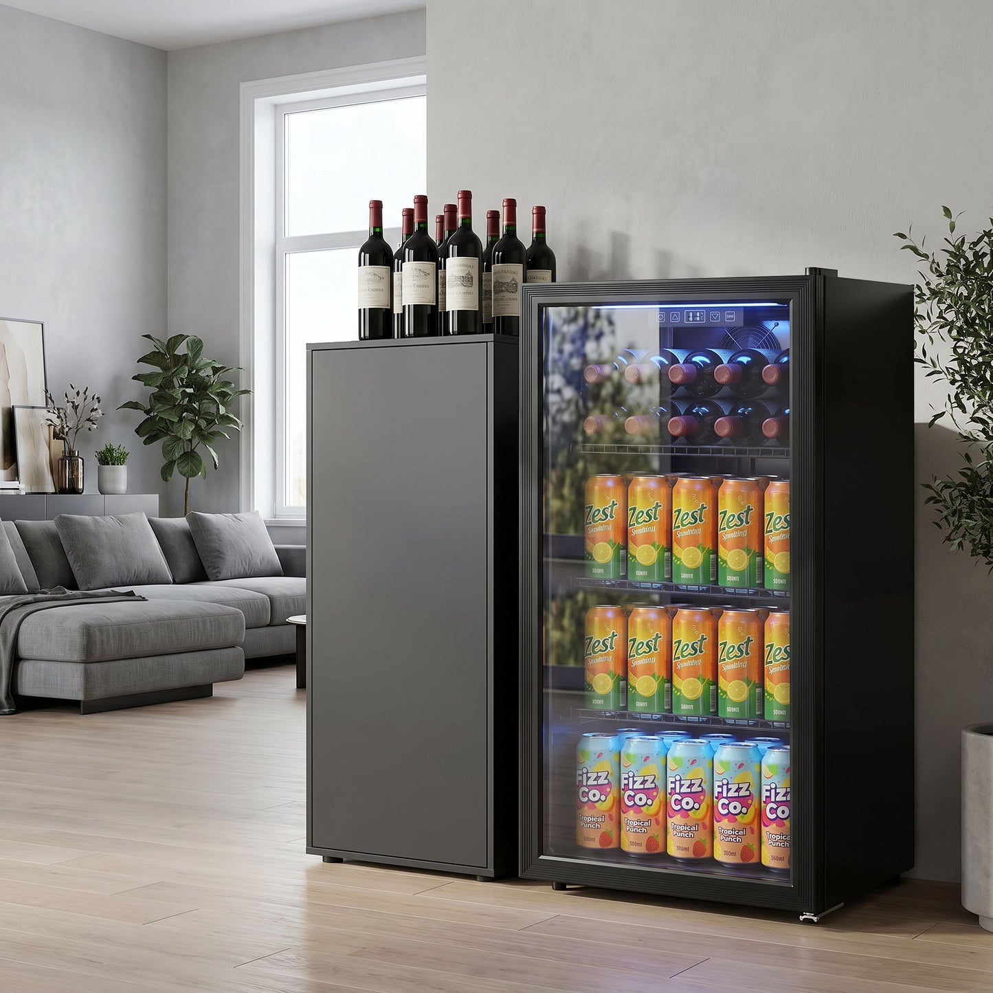HOMCOM 90L Drinks Fridge 139 Can Under Counter Freestanding Beer Fridge LED Light