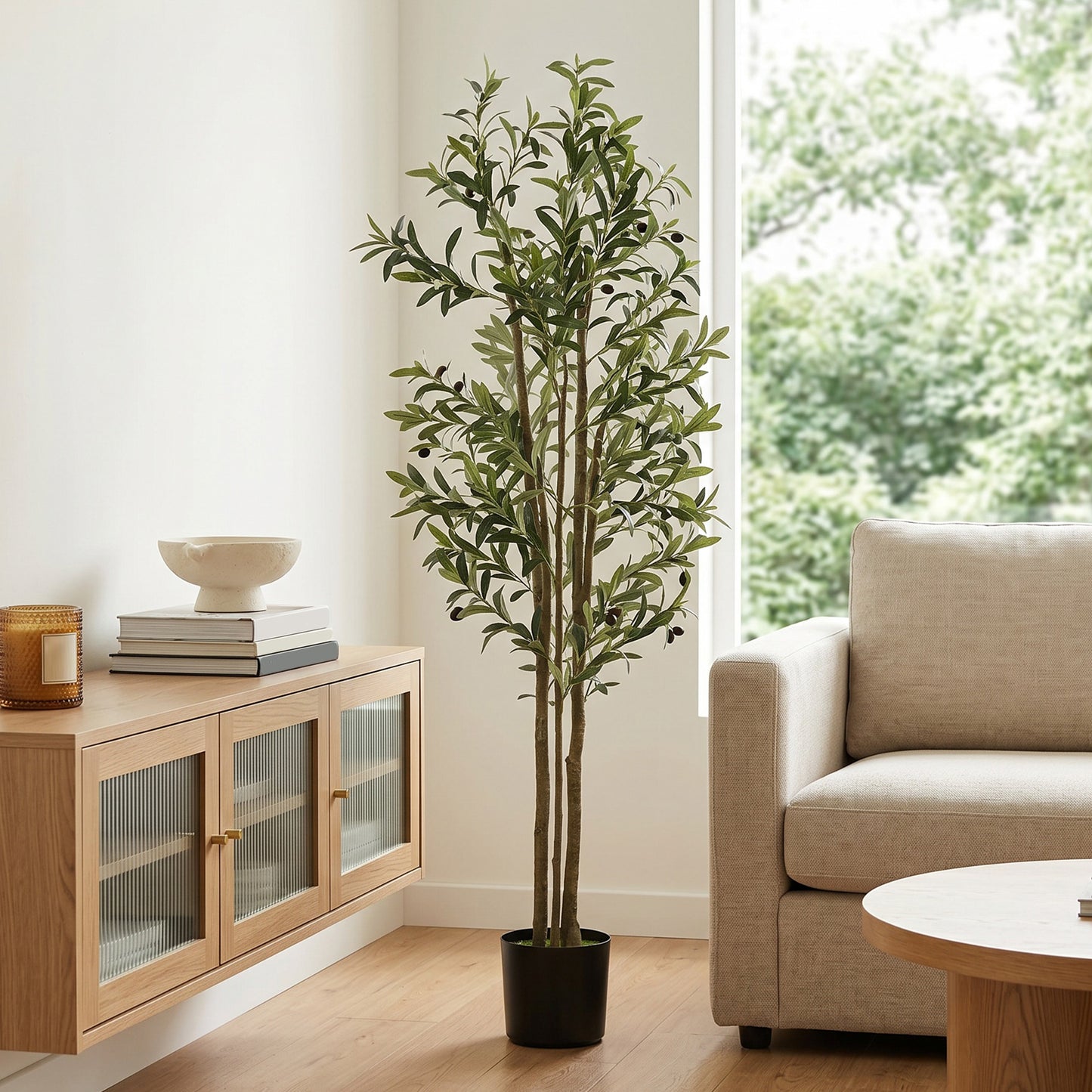 HOMCOM 175 Cm Decorative Artificial Olive Tree Cement Pot With 787 Leaves Realistic Fake Plant