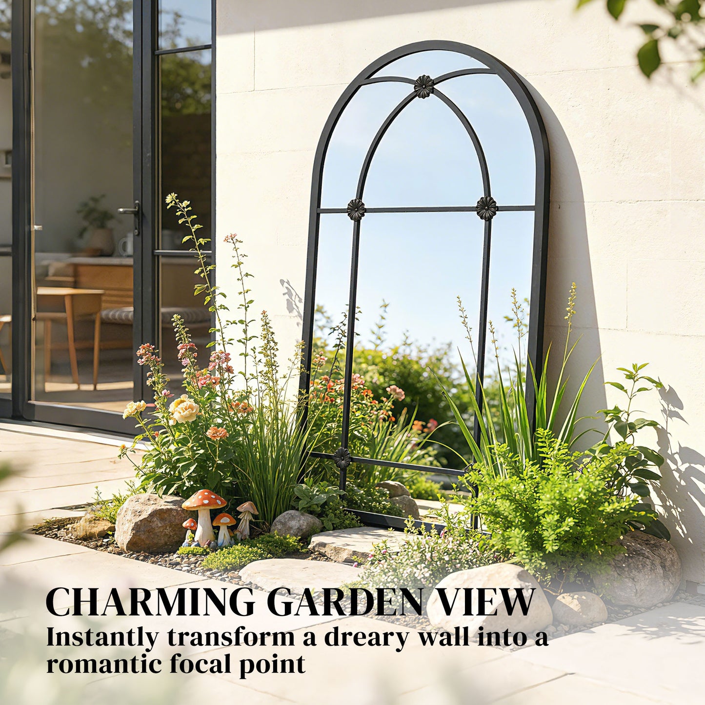 Outsunny Arched Mirror With Shatterproof Acrylic Windowpane, Wall Mounted, Black Metal Frame, 100 x 60 cm