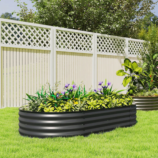 Outsunny Galvanised Raised Garden Bed With Safety Edging Planter Box For Flowers Herbs Succulents Dark Grey
