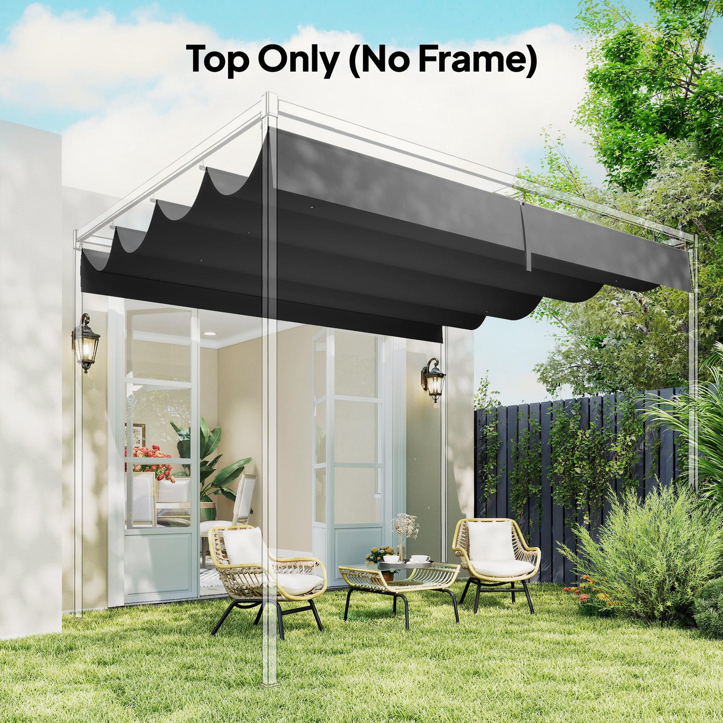 Outsunny Retractable Pergola Canopy Replacement Cover 3.92 x 3.5 m UV 30 Plus for 4 x 3 m Pergola Dark Grey