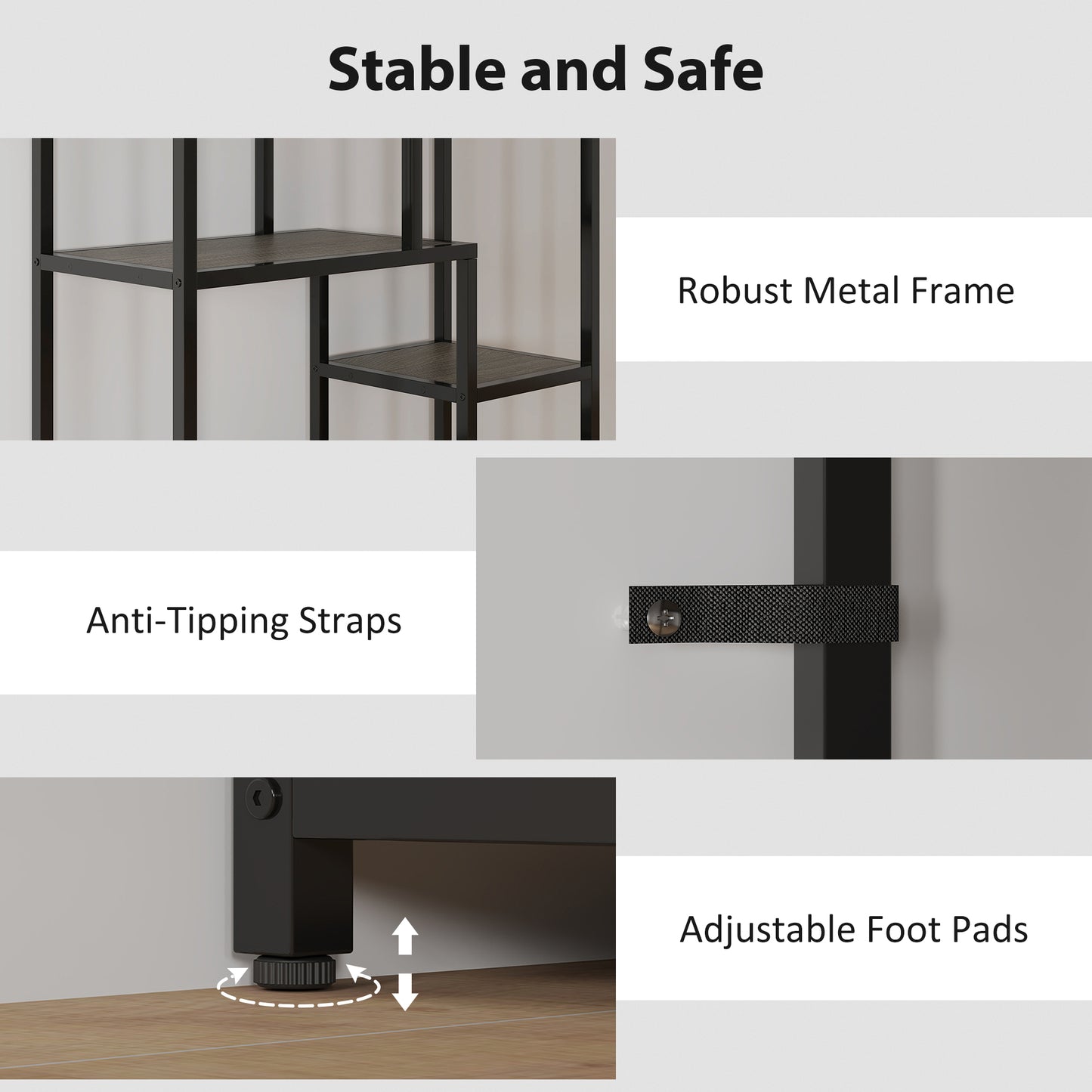 HOMCOM Seven Tier Geometric Bookcase Grey Black Metal Frame Bookshelf for Modern Home Decor
