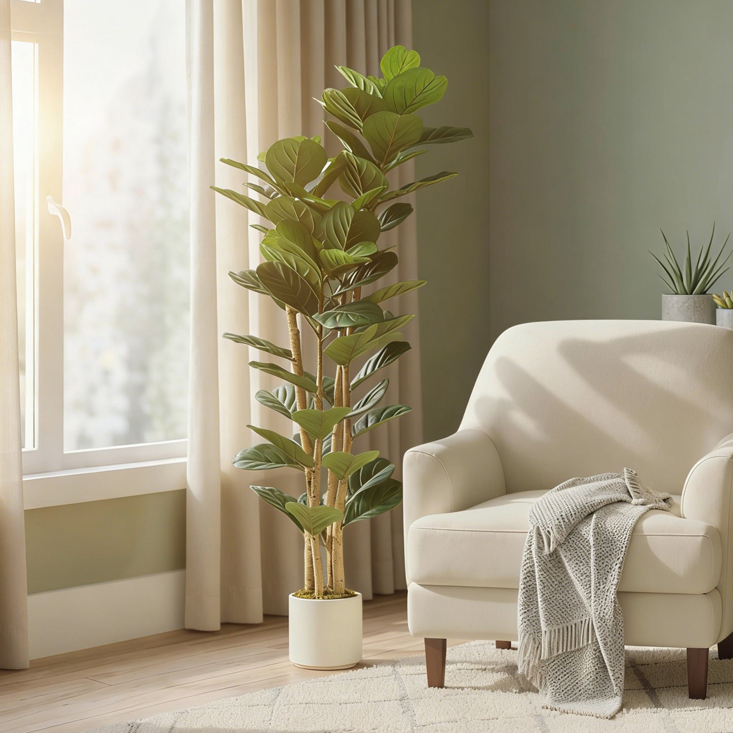 Homcom 150cm Artificial Fiddle Leaf Fig Tree Lifelike Green Leaves With Natural Wood Stem Maintenance Free Indoor Plant